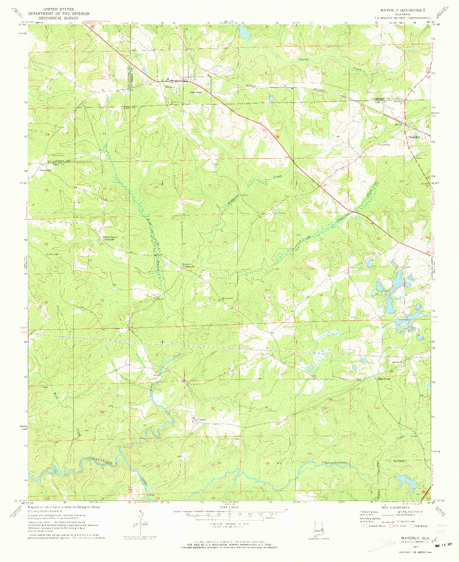 USGS 1:24000-SCALE QUADRANGLE FOR WAVERLY, AL 1971