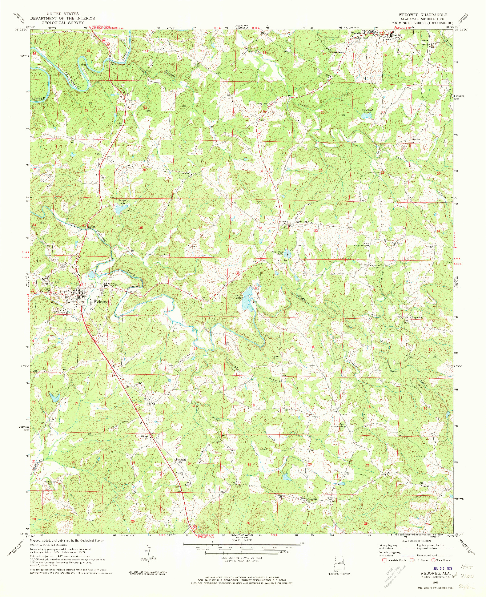 USGS 1:24000-SCALE QUADRANGLE FOR WEDOWEE, AL 1969