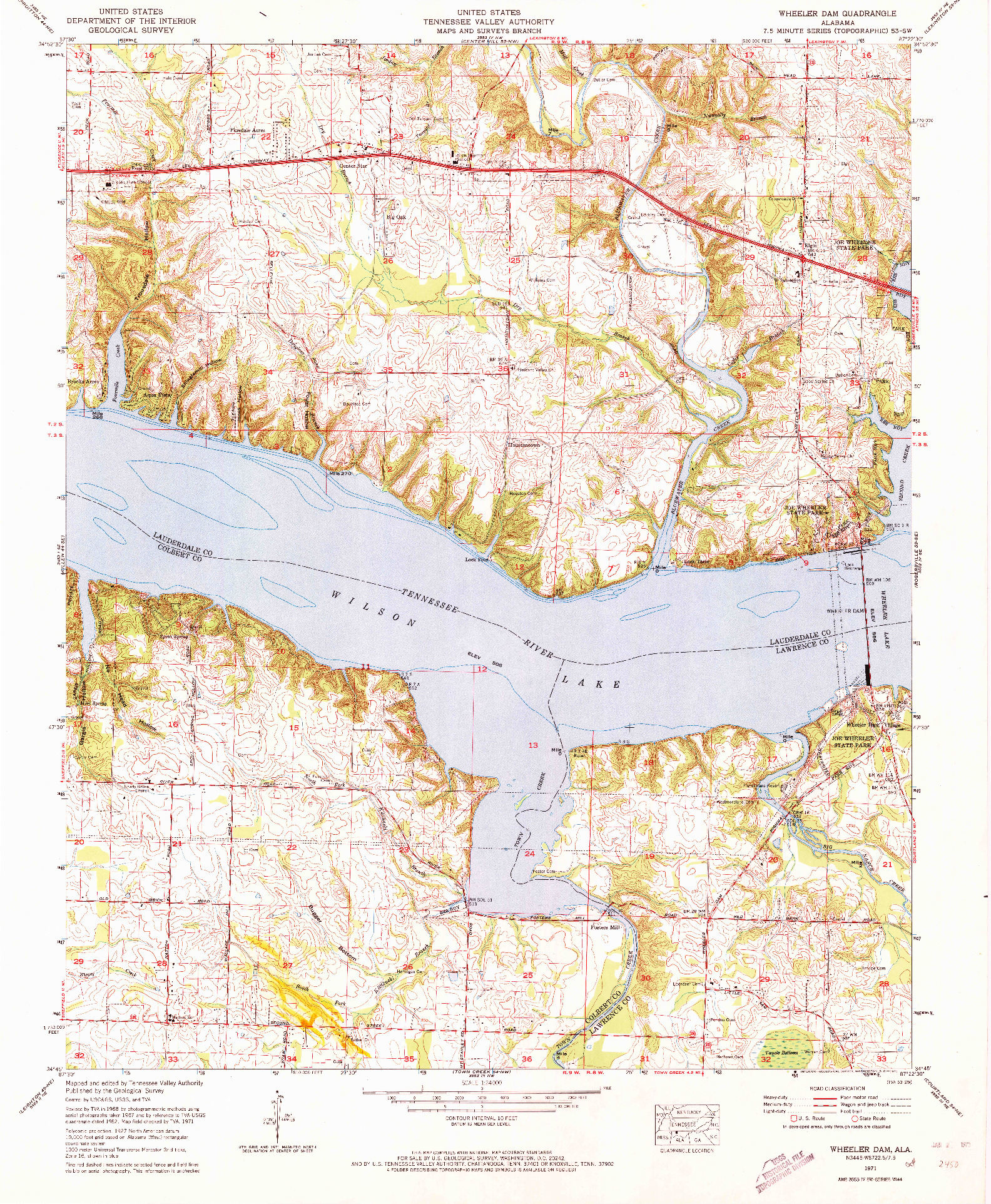 USGS 1:24000-SCALE QUADRANGLE FOR WHEELER DAM, AL 1971