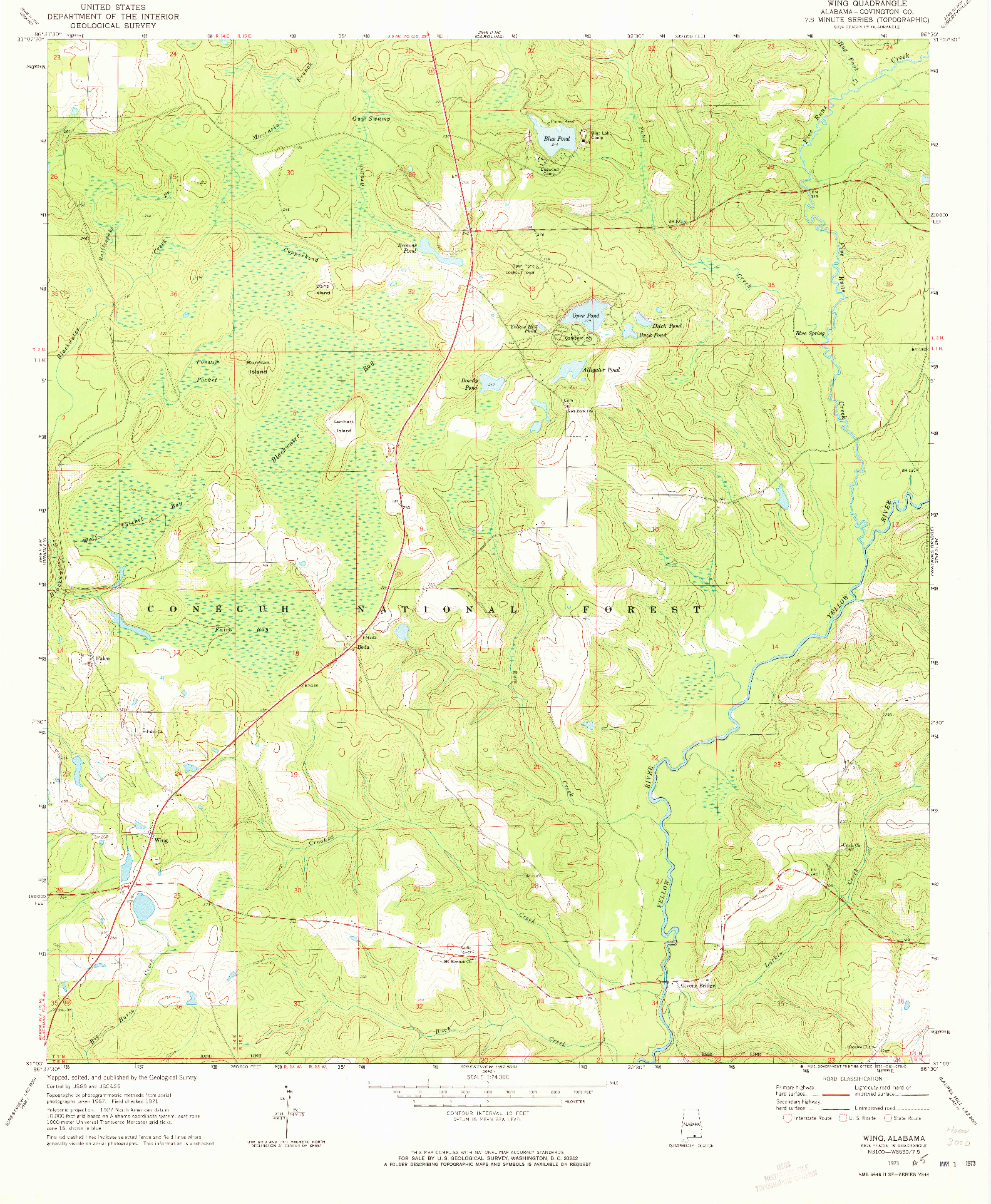 USGS 1:24000-SCALE QUADRANGLE FOR WING, AL 1971