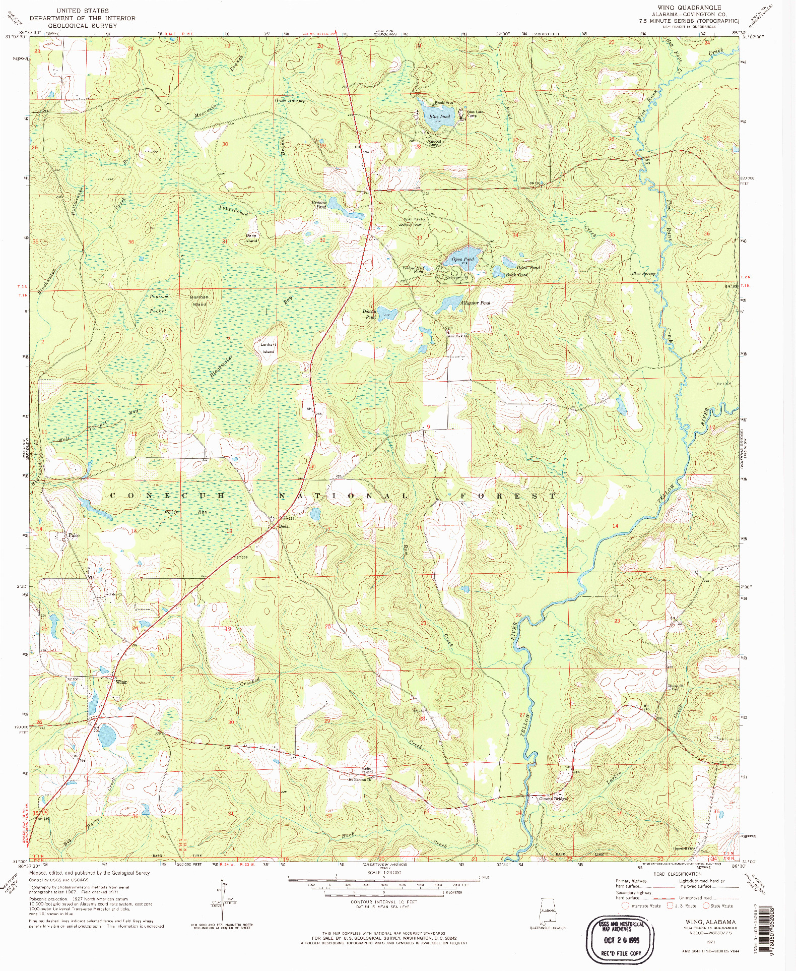 USGS 1:24000-SCALE QUADRANGLE FOR WING, AL 1971