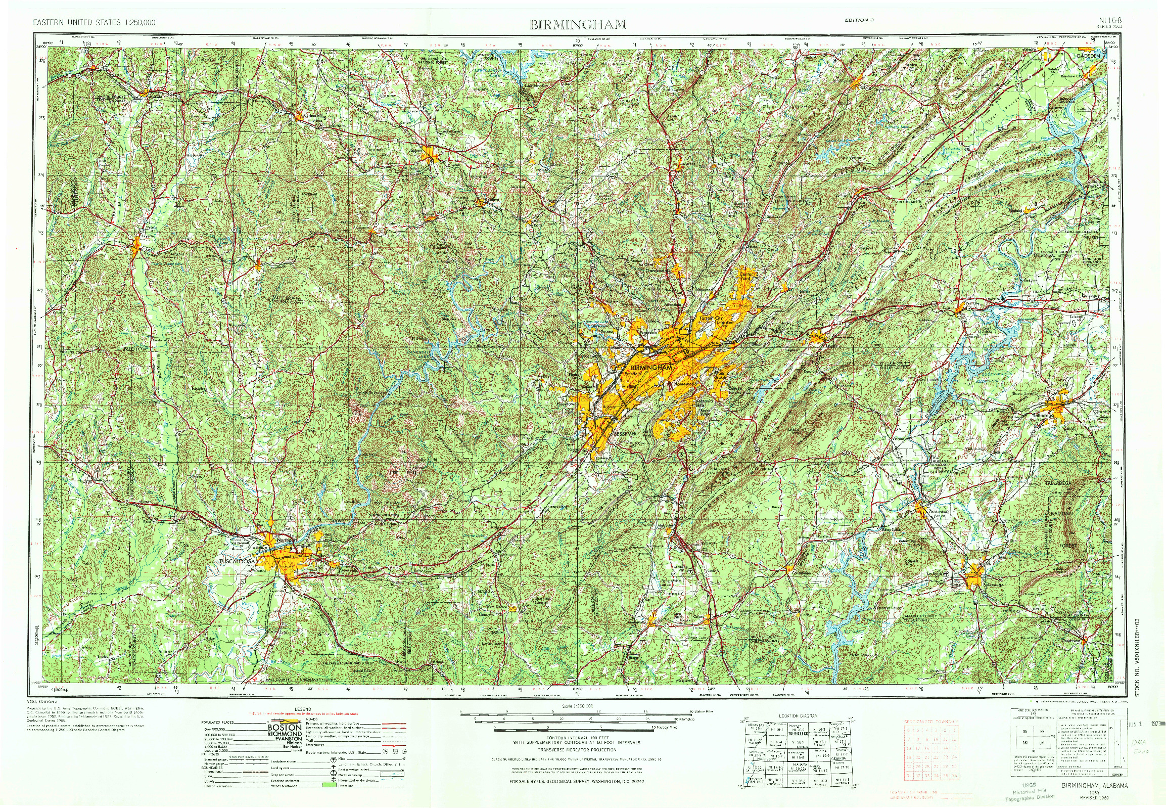 USGS 1:250000-SCALE QUADRANGLE FOR BIRMINGHAM, AL 1953