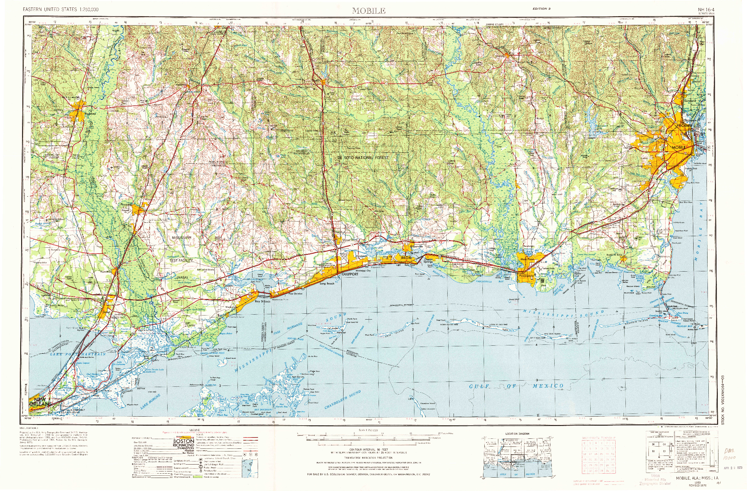 USGS 1:250000-SCALE QUADRANGLE FOR MOBILE, AL 1953