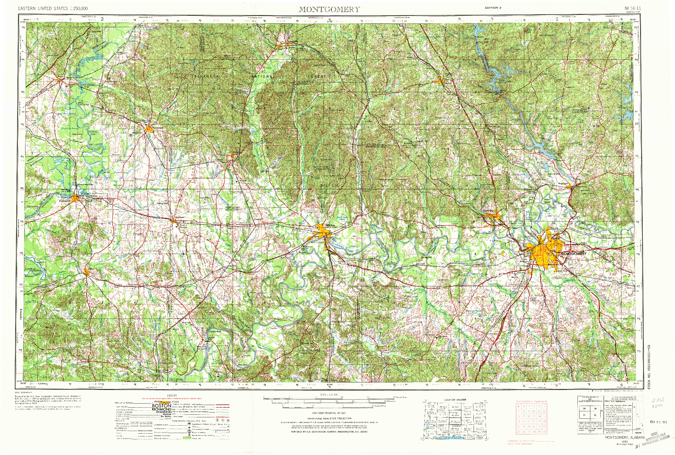 USGS 1:250000-SCALE QUADRANGLE FOR MONTGOMERY, AL 1953