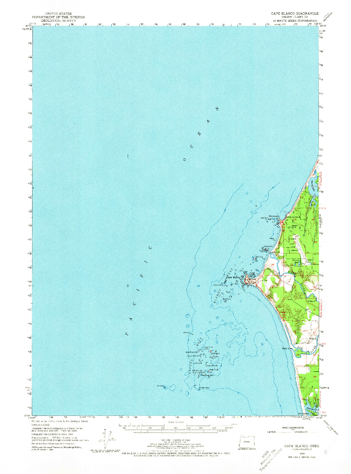 USGS 1:62500-SCALE QUADRANGLE FOR CAPE BLANCO, OR 1954