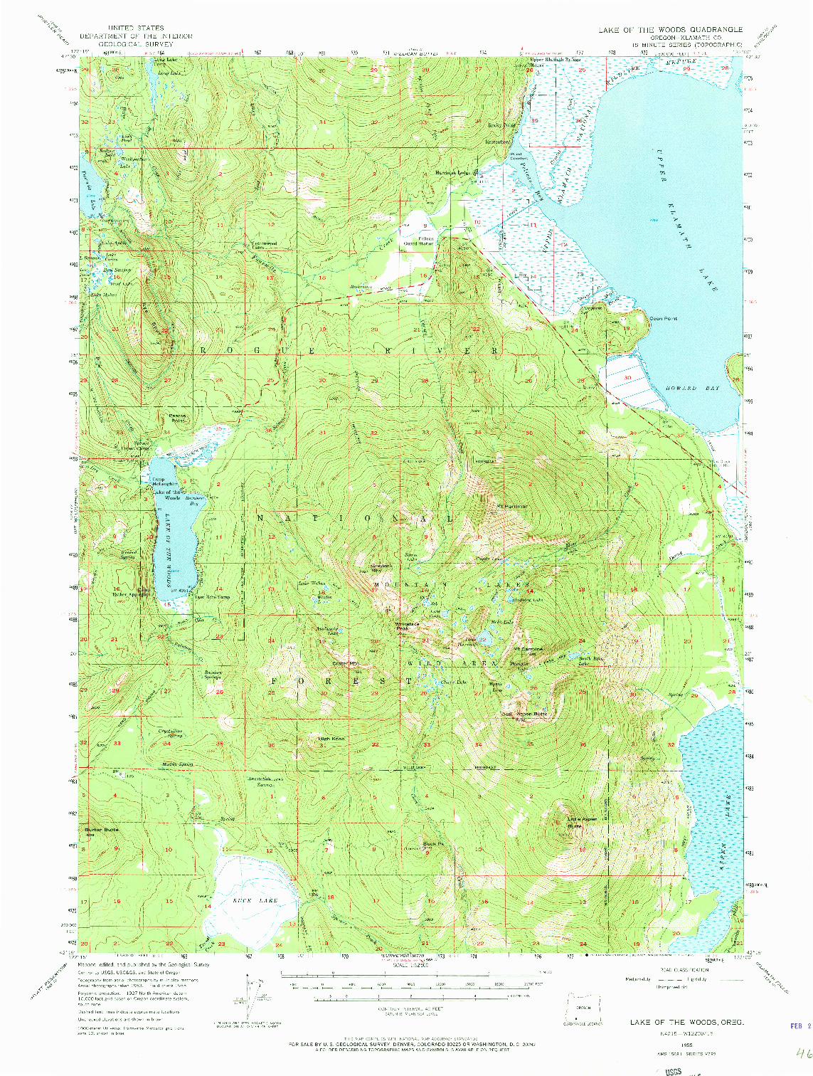 USGS 1:62500-SCALE QUADRANGLE FOR LAKE OF THE WOODS, OR 1955