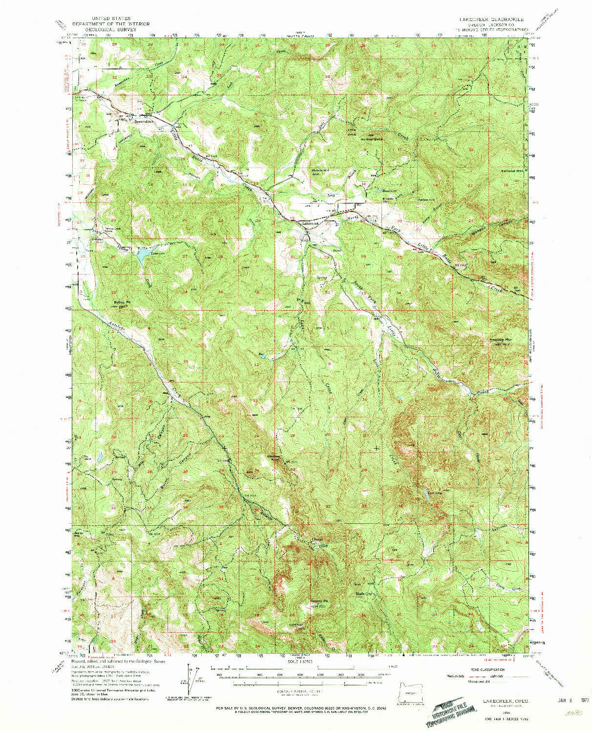 USGS 1:62500-SCALE QUADRANGLE FOR LAKECREEK, OR 1954