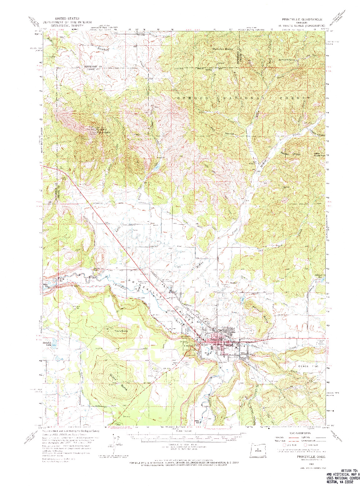USGS 1:62500-SCALE QUADRANGLE FOR PRINEVILLE, OR 1962