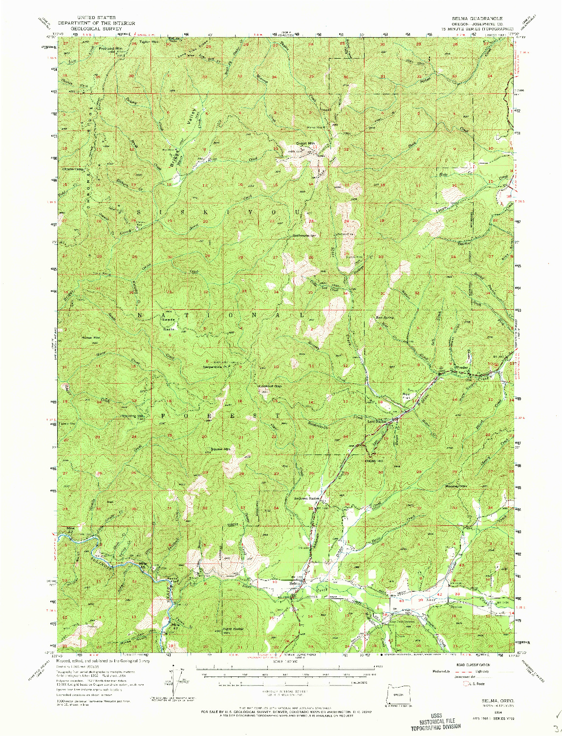 USGS 1:62500-SCALE QUADRANGLE FOR SELMA, OR 1954