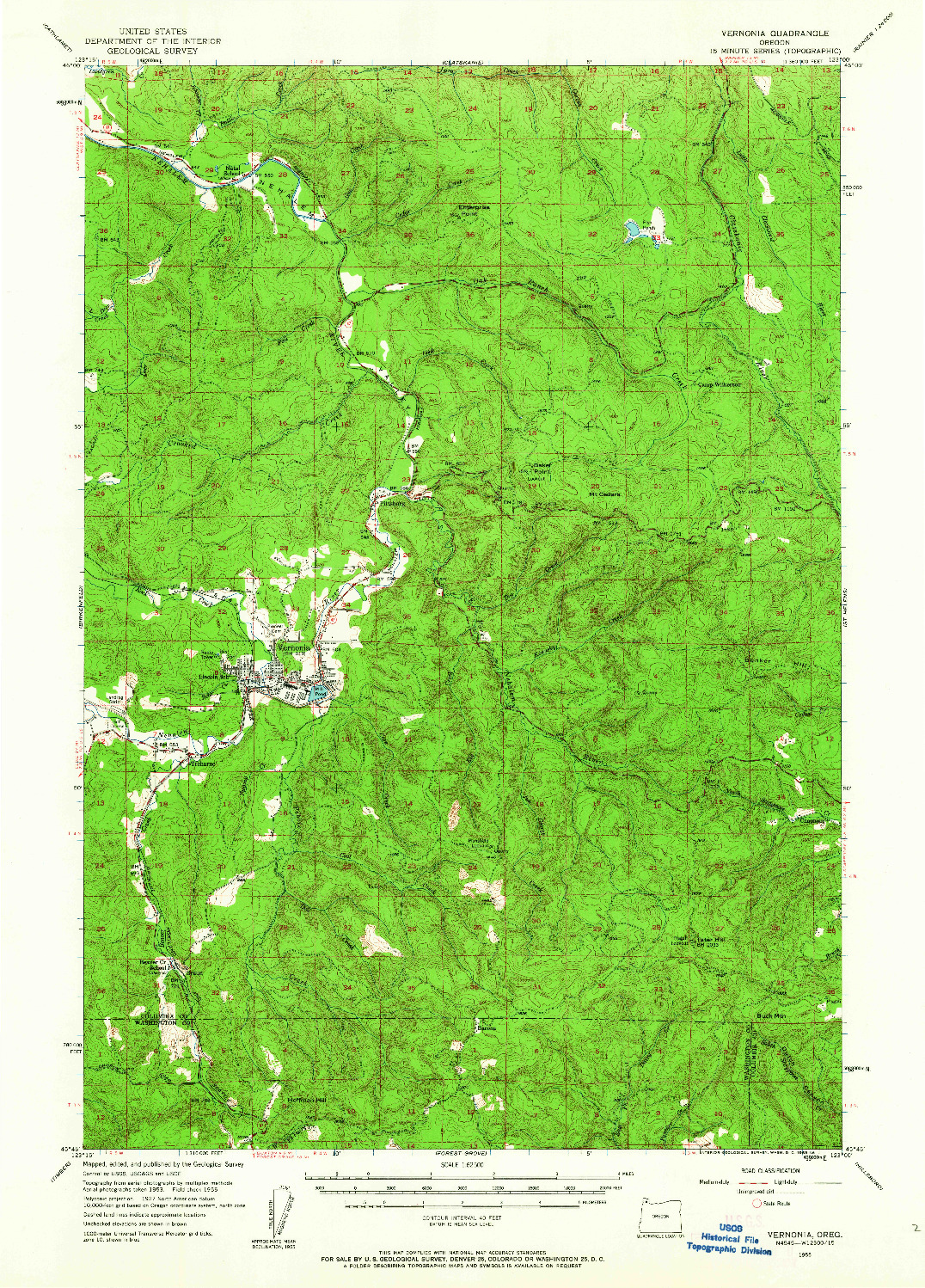 USGS 1:62500-SCALE QUADRANGLE FOR VERNONIA, OR 1955