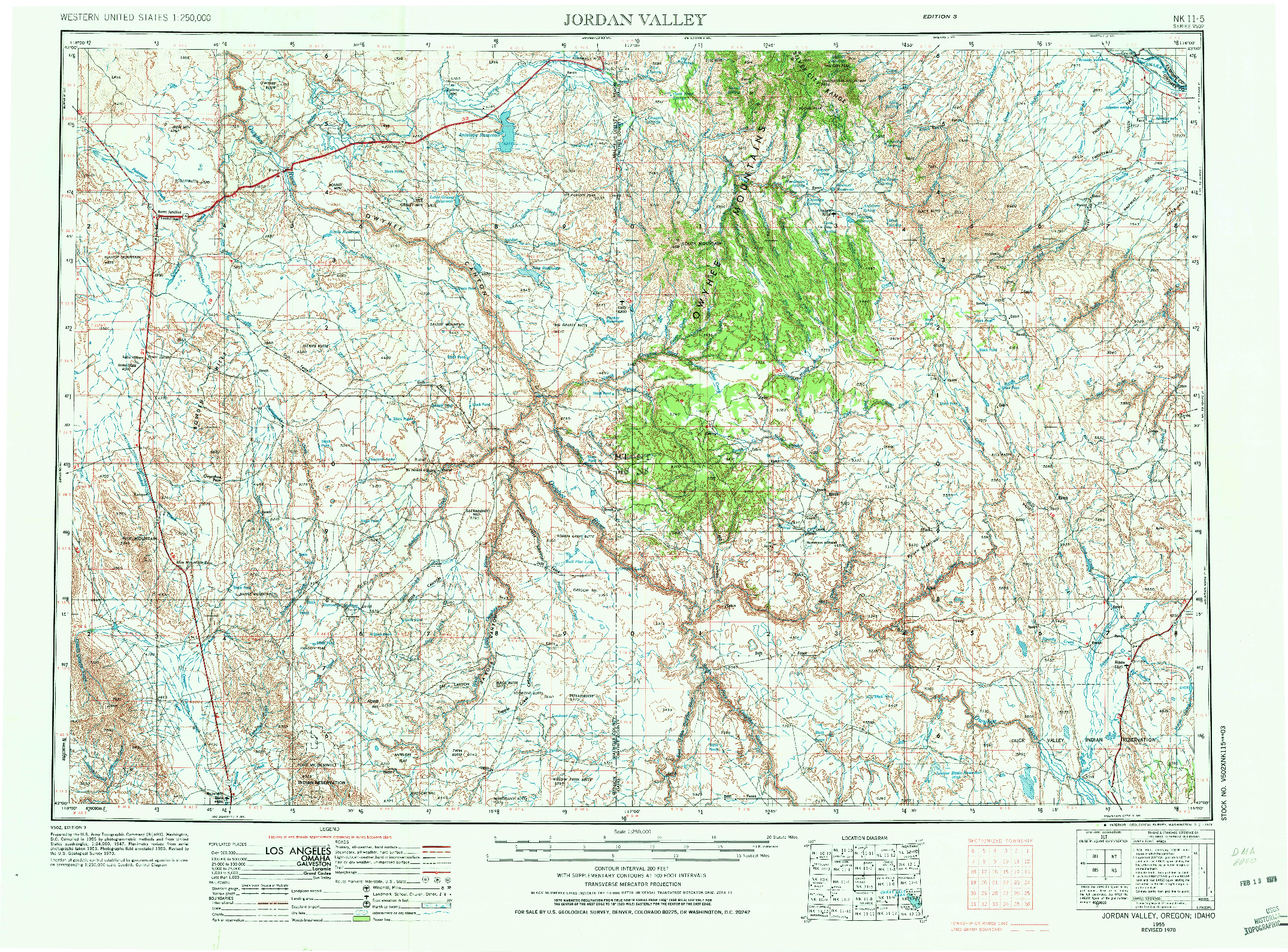 USGS 1:250000-SCALE QUADRANGLE FOR JORDAN VALLEY, OR 1955