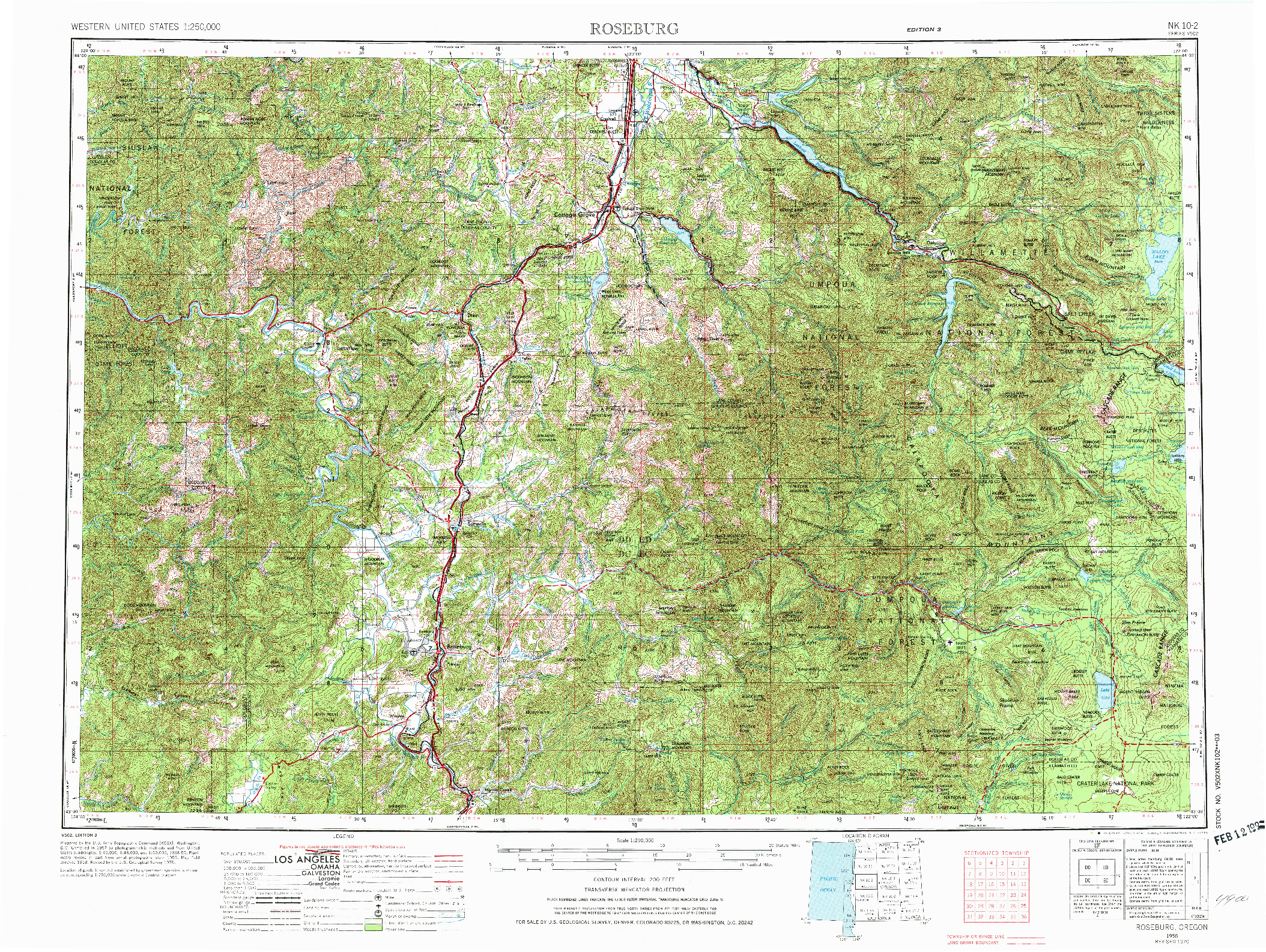 USGS 1:250000-SCALE QUADRANGLE FOR ROSEBURG, OR 1958