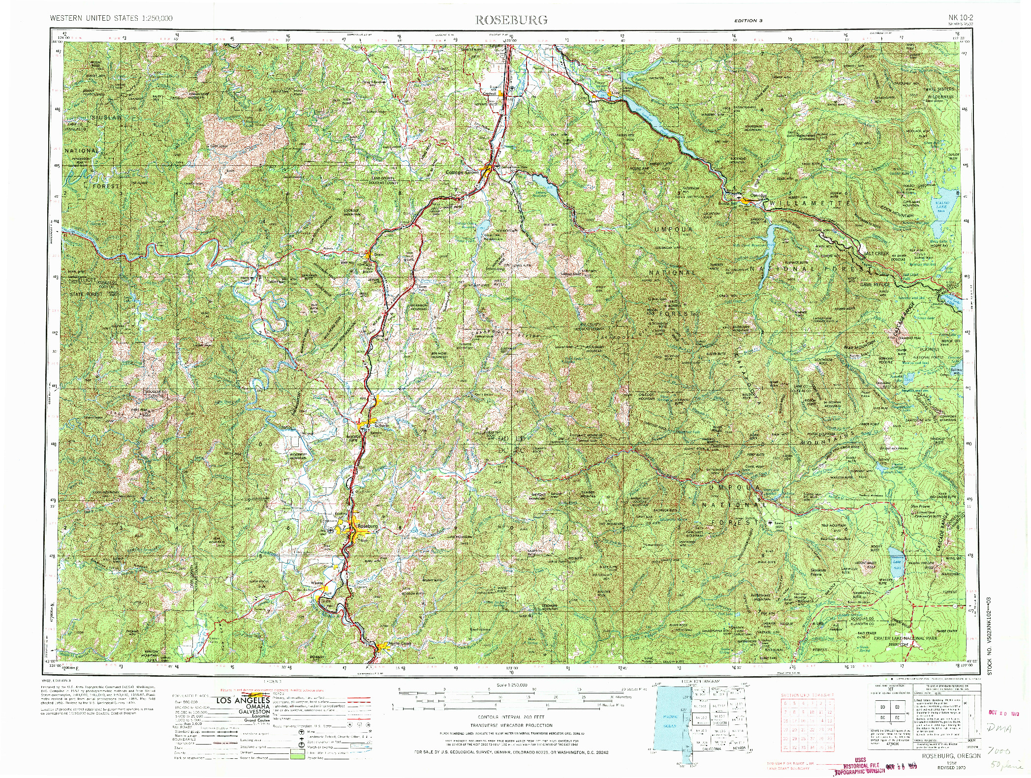 USGS 1:250000-SCALE QUADRANGLE FOR ROSEBURG, OR 1958