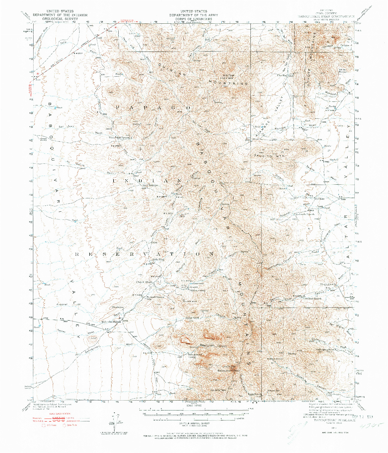 USGS 1:62500-SCALE QUADRANGLE FOR BABOQUIVARI PEAK, AZ 1941