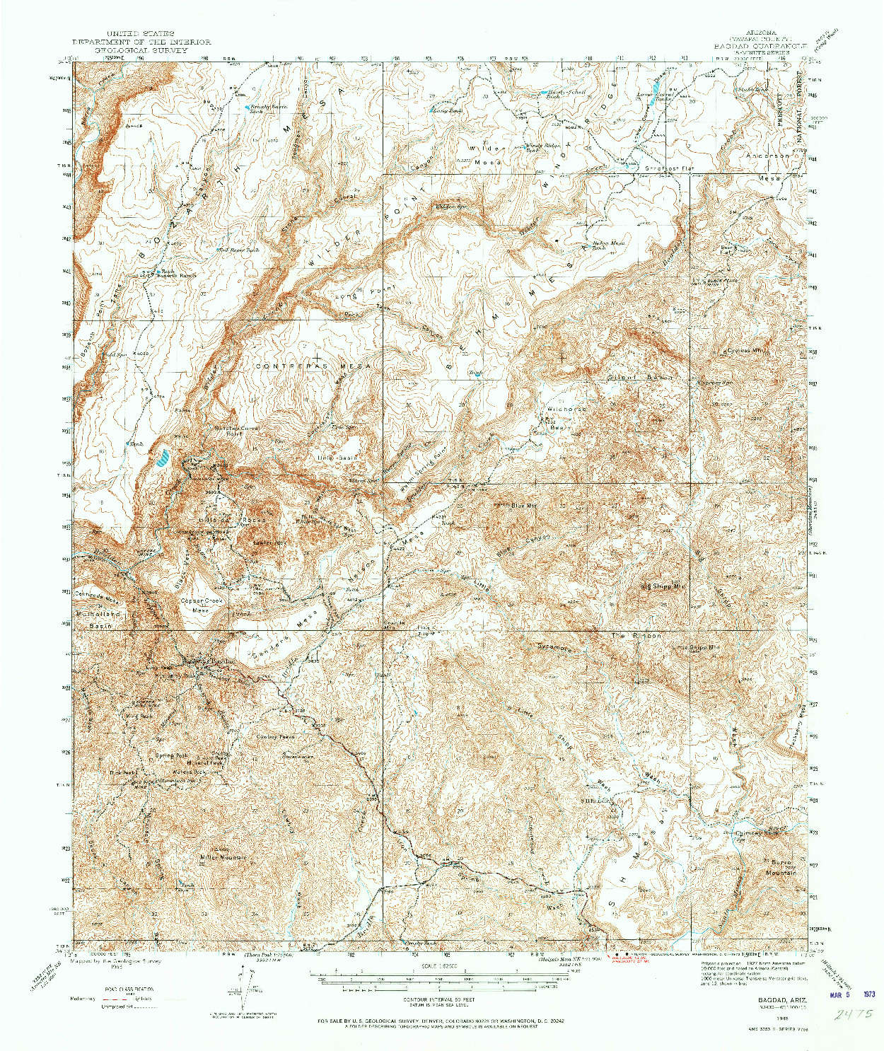 USGS 1:62500-SCALE QUADRANGLE FOR BAGDAD, AZ 1945