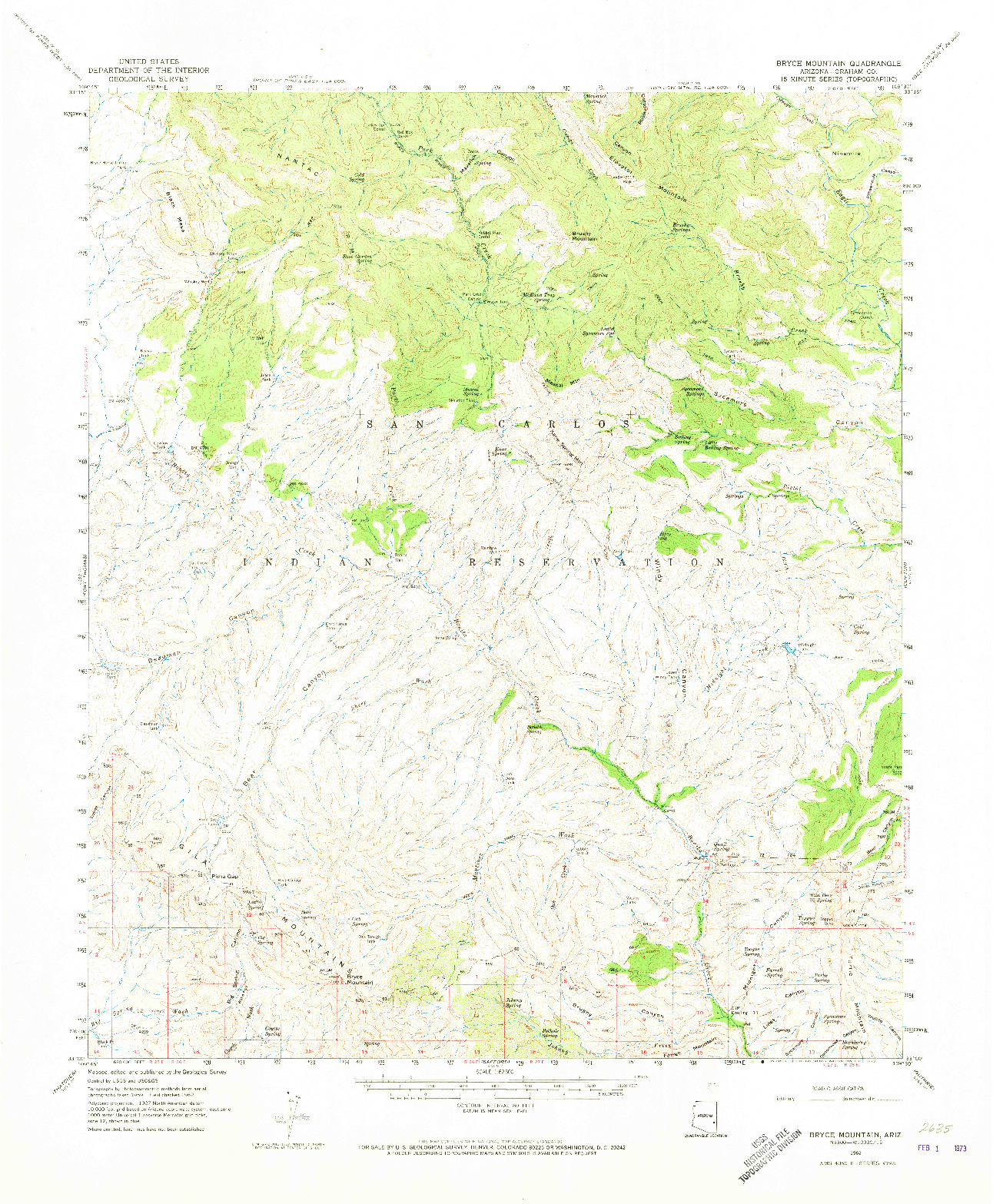 USGS 1:62500-SCALE QUADRANGLE FOR BRYCE MOUNTAIN, AZ 1962