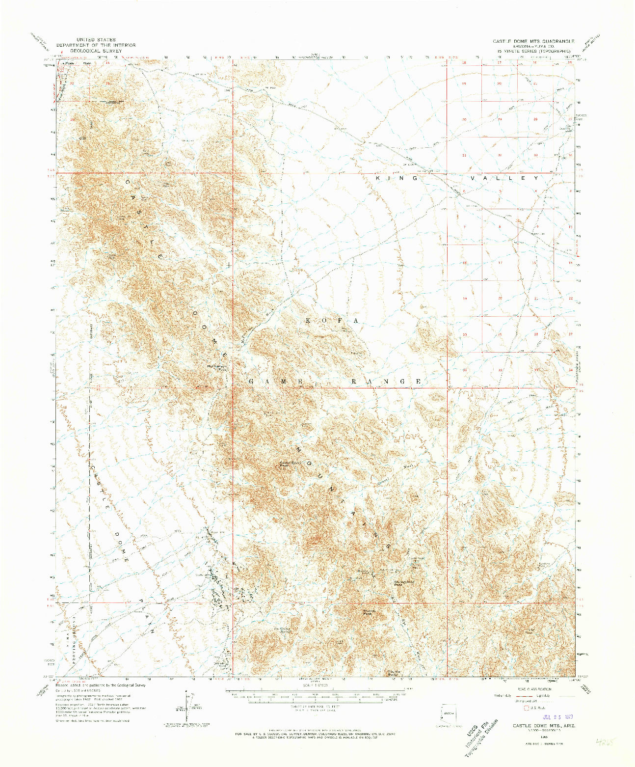 USGS 1:62500-SCALE QUADRANGLE FOR CASTLE DOME MTS, AZ 1965