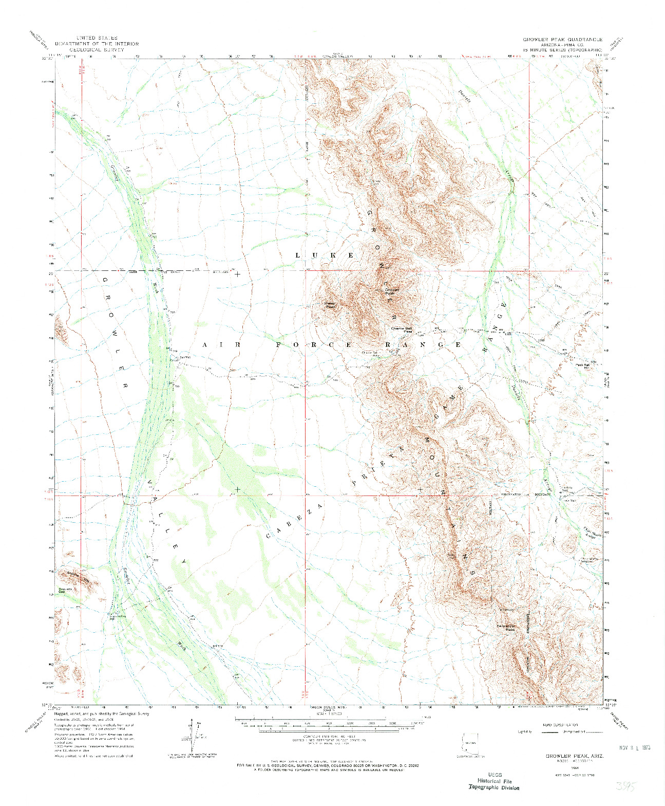USGS 1:62500-SCALE QUADRANGLE FOR GROWLER PEAK, AZ 1964