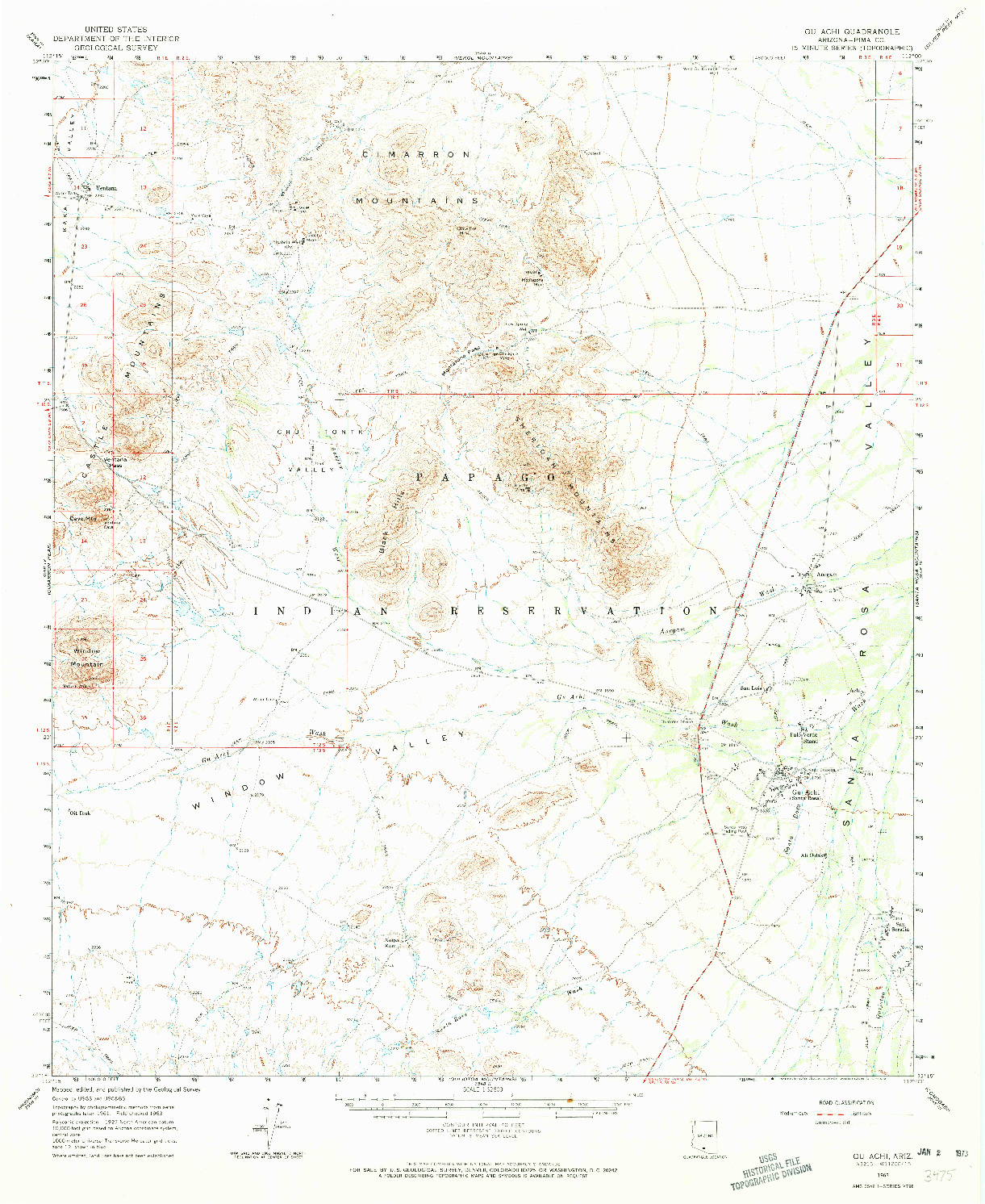 USGS 1:62500-SCALE QUADRANGLE FOR GU ACHI, AZ 1963