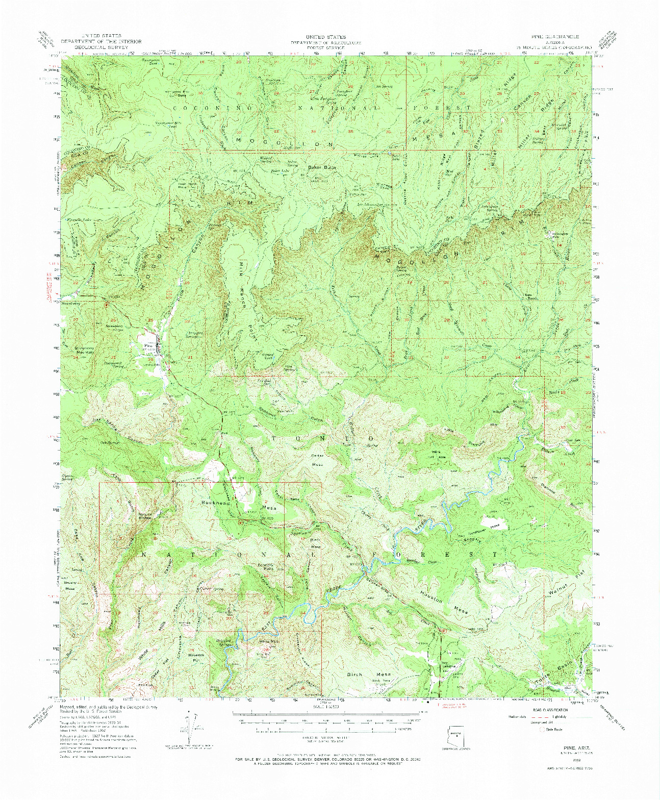 USGS 1:62500-SCALE QUADRANGLE FOR PINE, AZ 1952