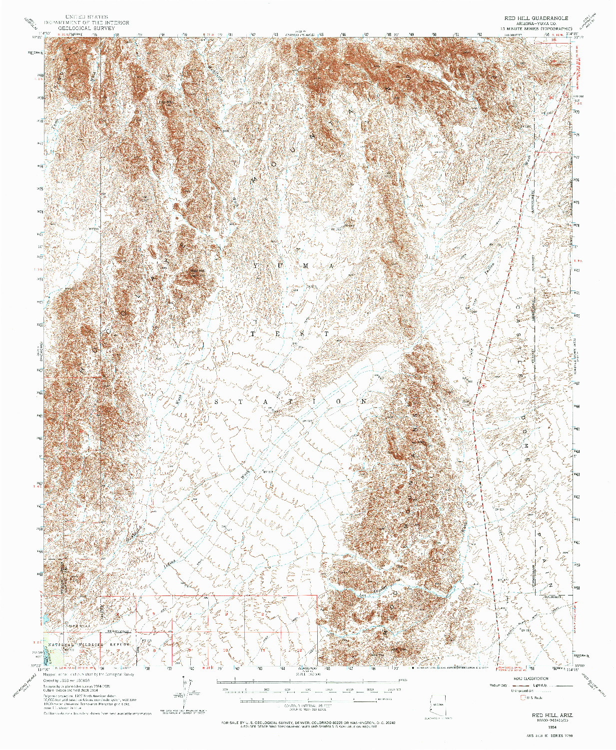 USGS 1:62500-SCALE QUADRANGLE FOR RED HILL, AZ 1954