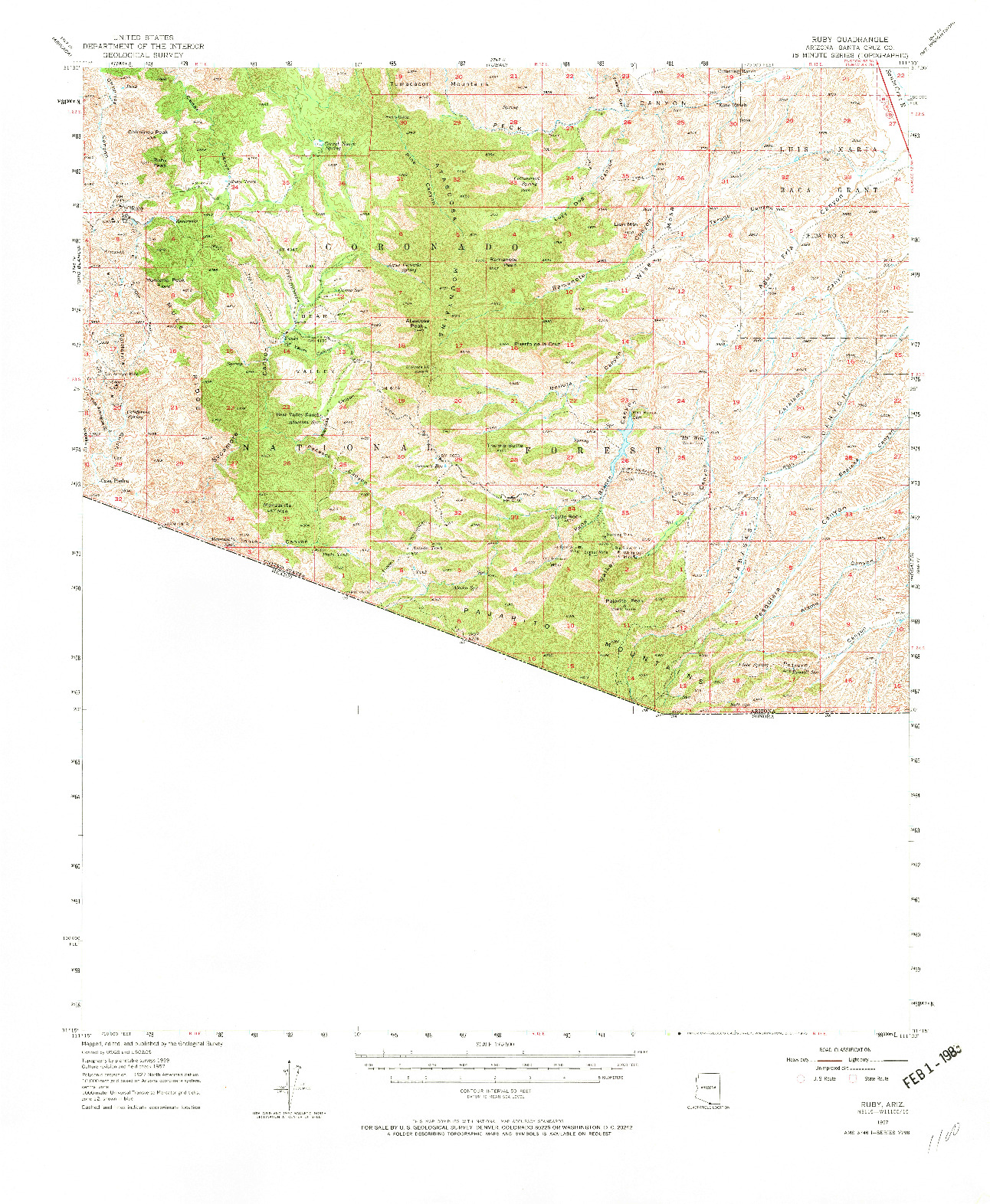 USGS 1:62500-SCALE QUADRANGLE FOR RUBY, AZ 1957