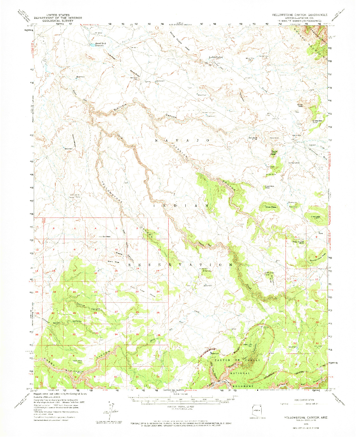 USGS 1:62500-SCALE QUADRANGLE FOR YELLOWSTONE CANYON, AZ 1955