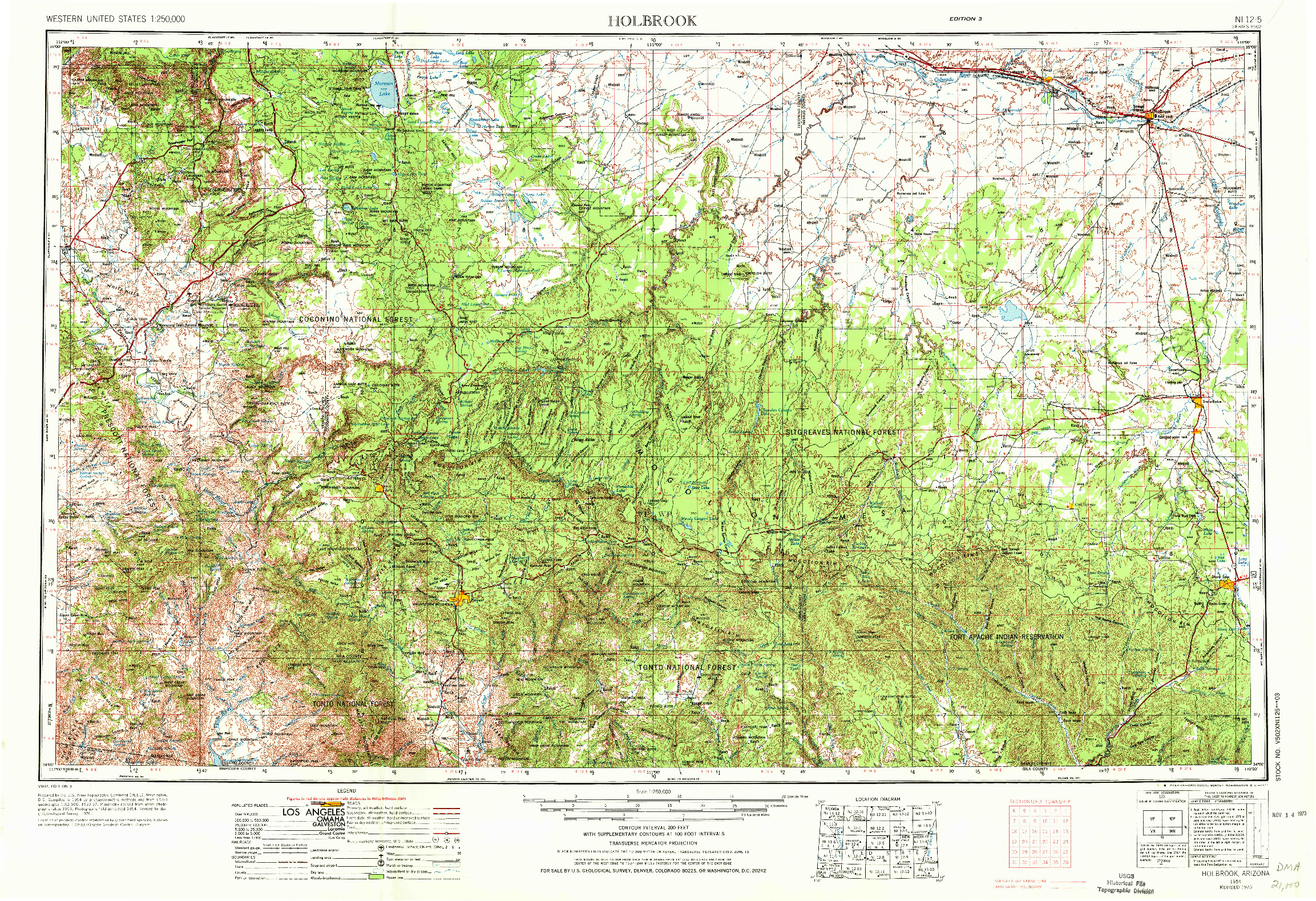 USGS 1:250000-SCALE QUADRANGLE FOR HOLBROOK, AZ 1954