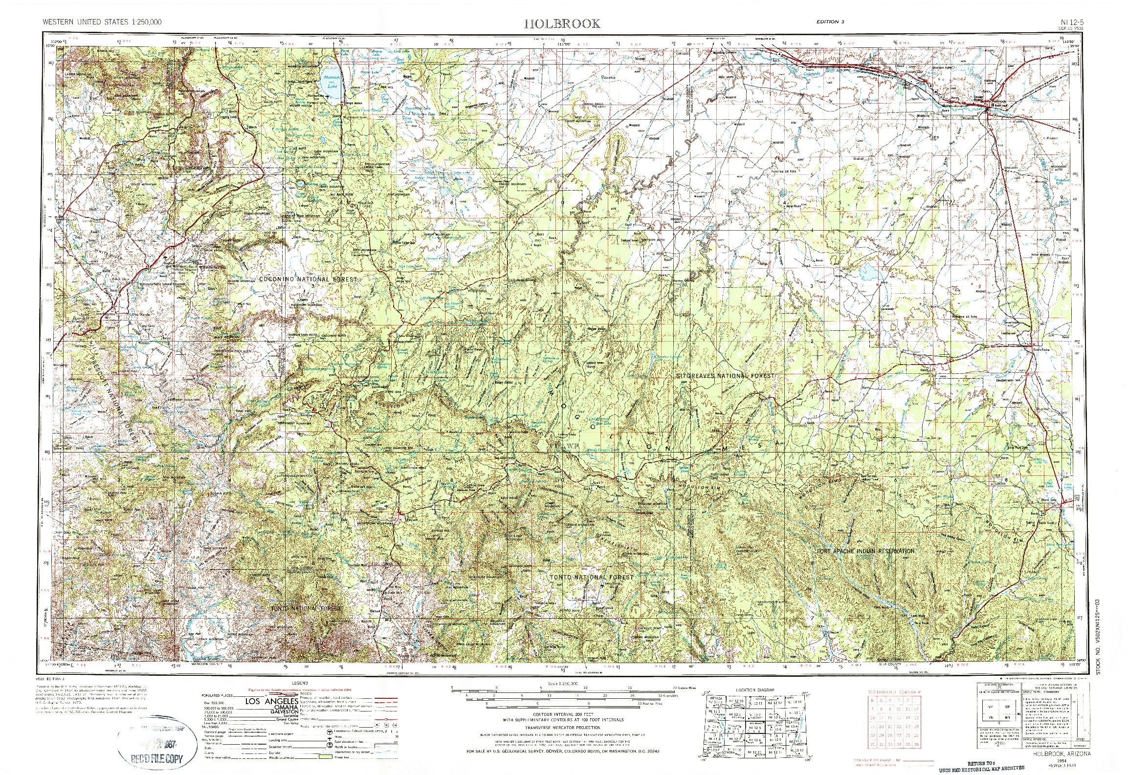 USGS 1:250000-SCALE QUADRANGLE FOR HOLBROOK, AZ 1954