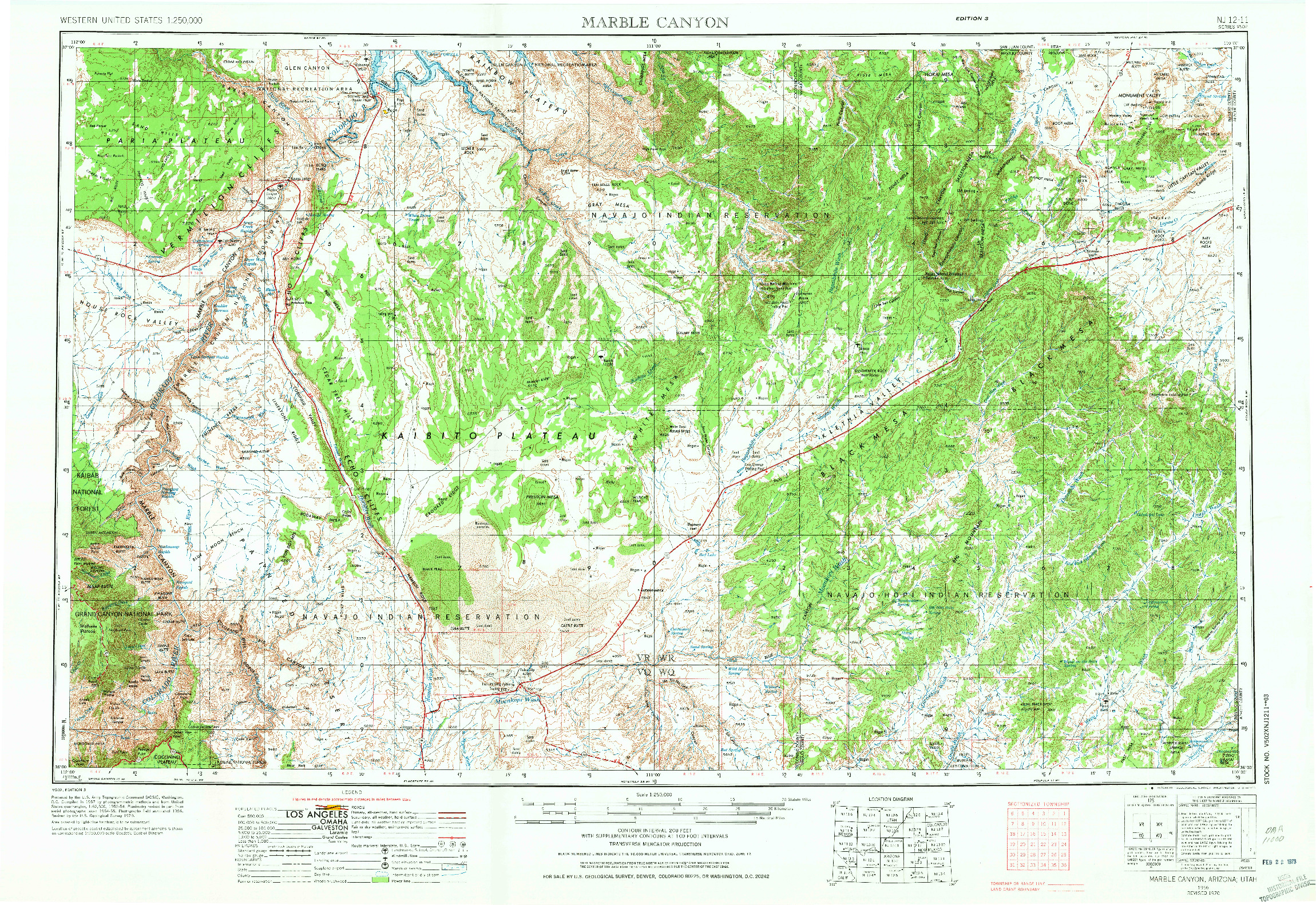 USGS 1:250000-SCALE QUADRANGLE FOR MARBLE CANYON, AZ 1956