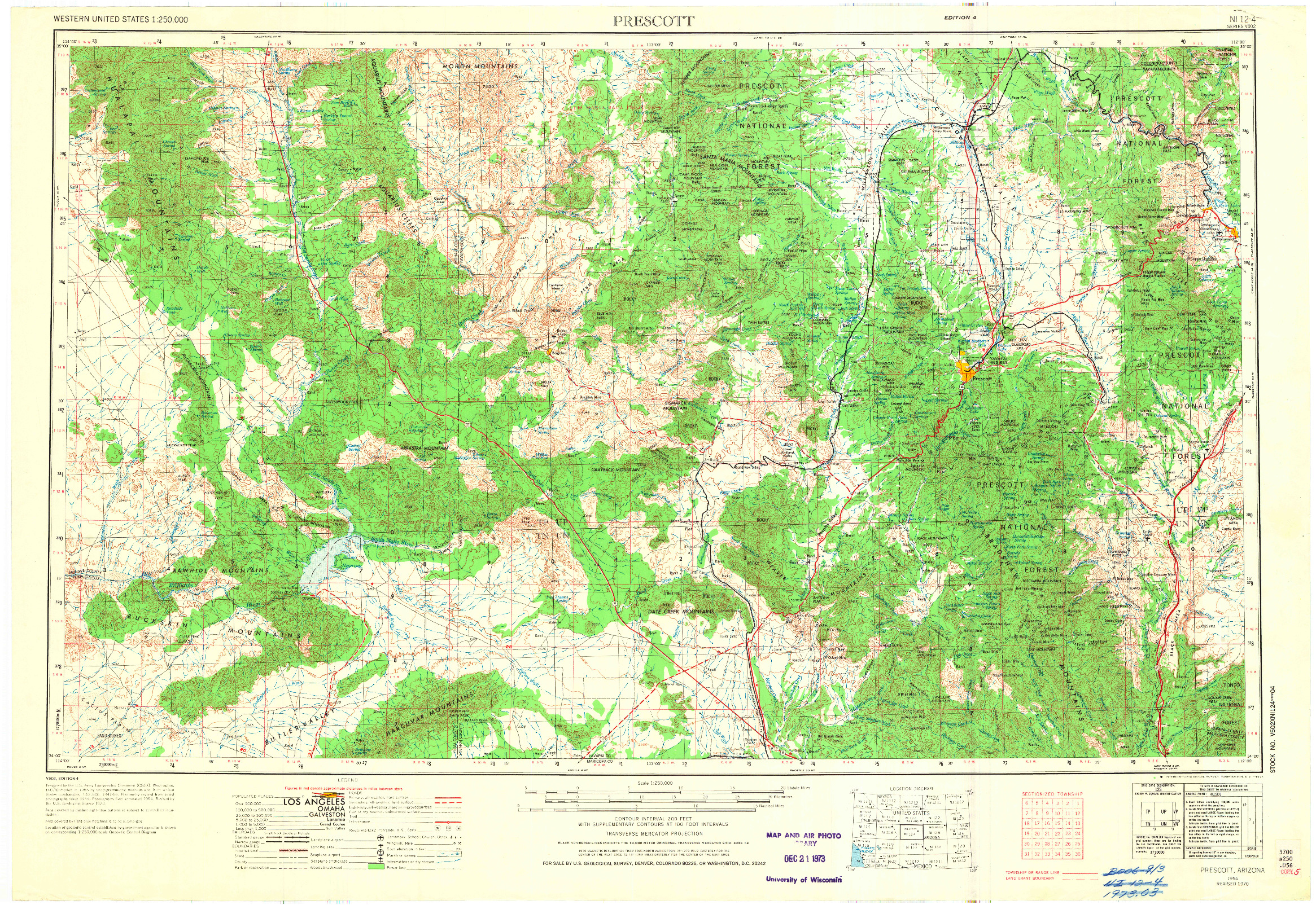 USGS 1:250000-SCALE QUADRANGLE FOR PRESCOTT, AZ 1954