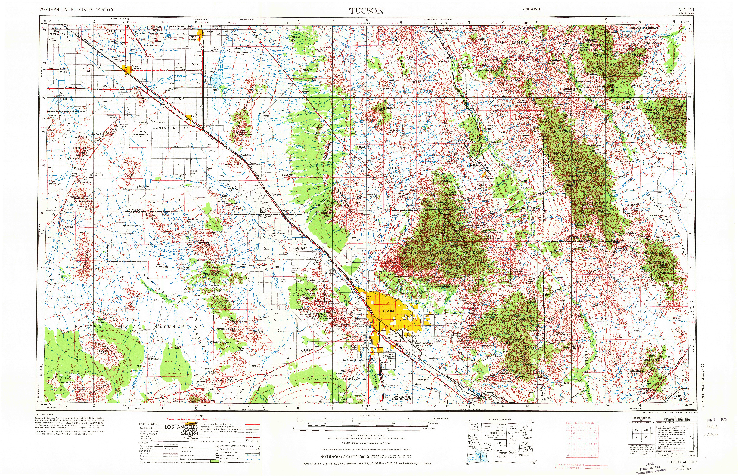 USGS 1:250000-SCALE QUADRANGLE FOR TUCSON, AZ 1956