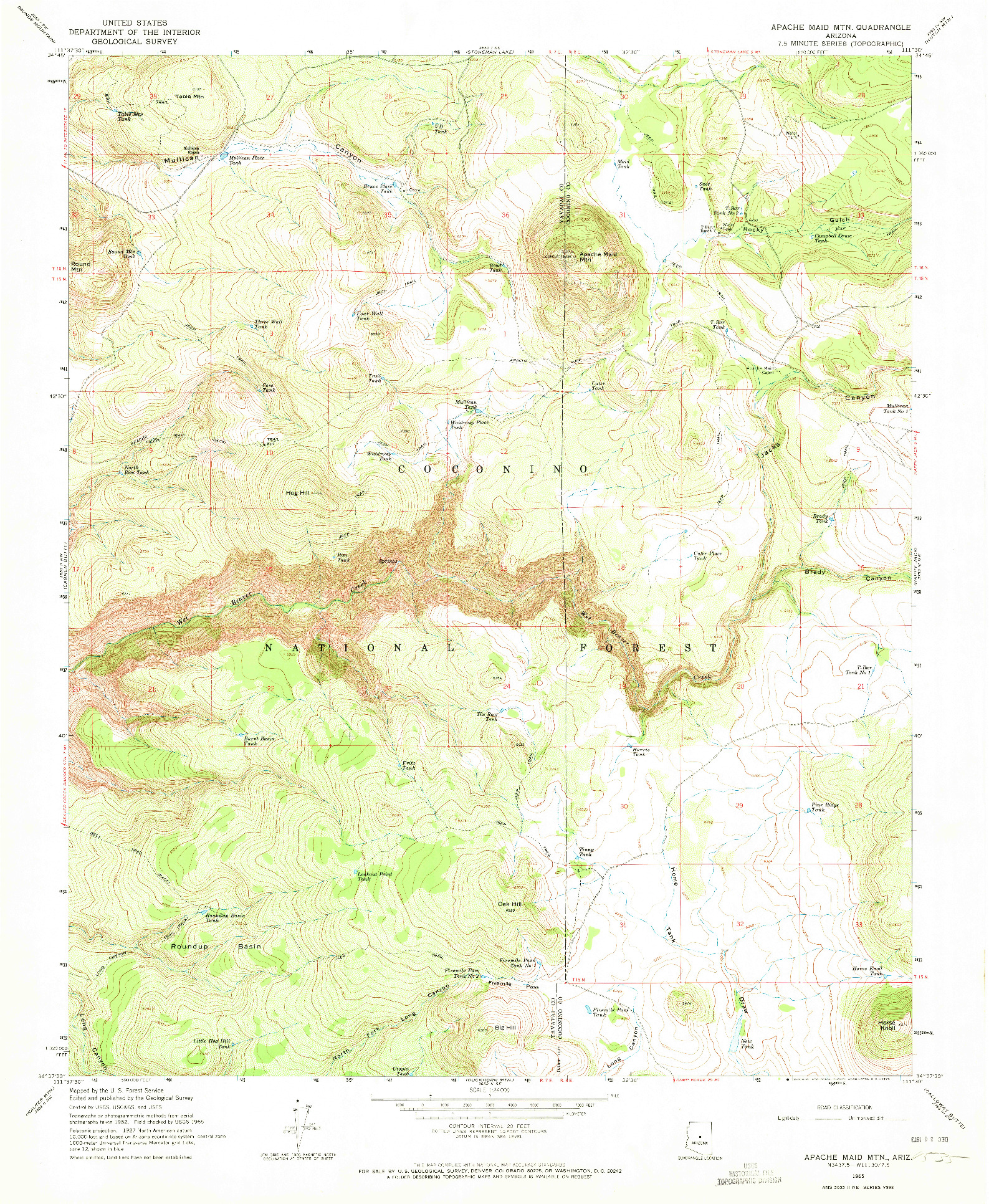USGS 1:24000-SCALE QUADRANGLE FOR APACHE MAID MTN, AZ 1965