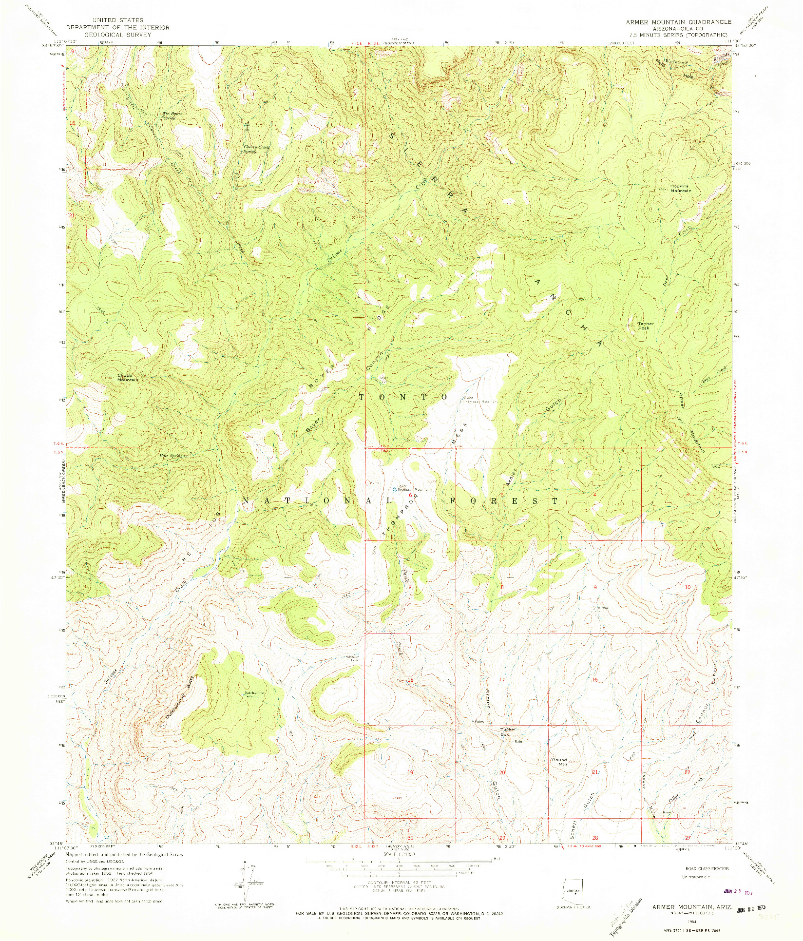 USGS 1:24000-SCALE QUADRANGLE FOR ARMER MOUNTAIN, AZ 1964