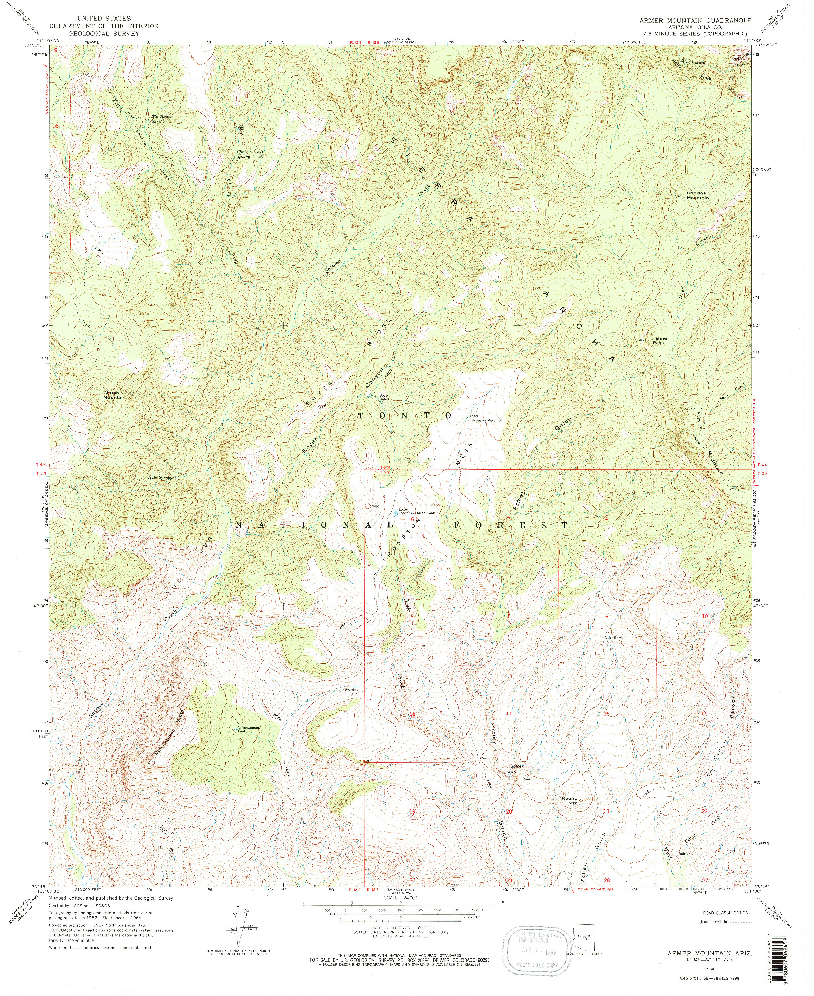USGS 1:24000-SCALE QUADRANGLE FOR ARMER MOUNTAIN, AZ 1964