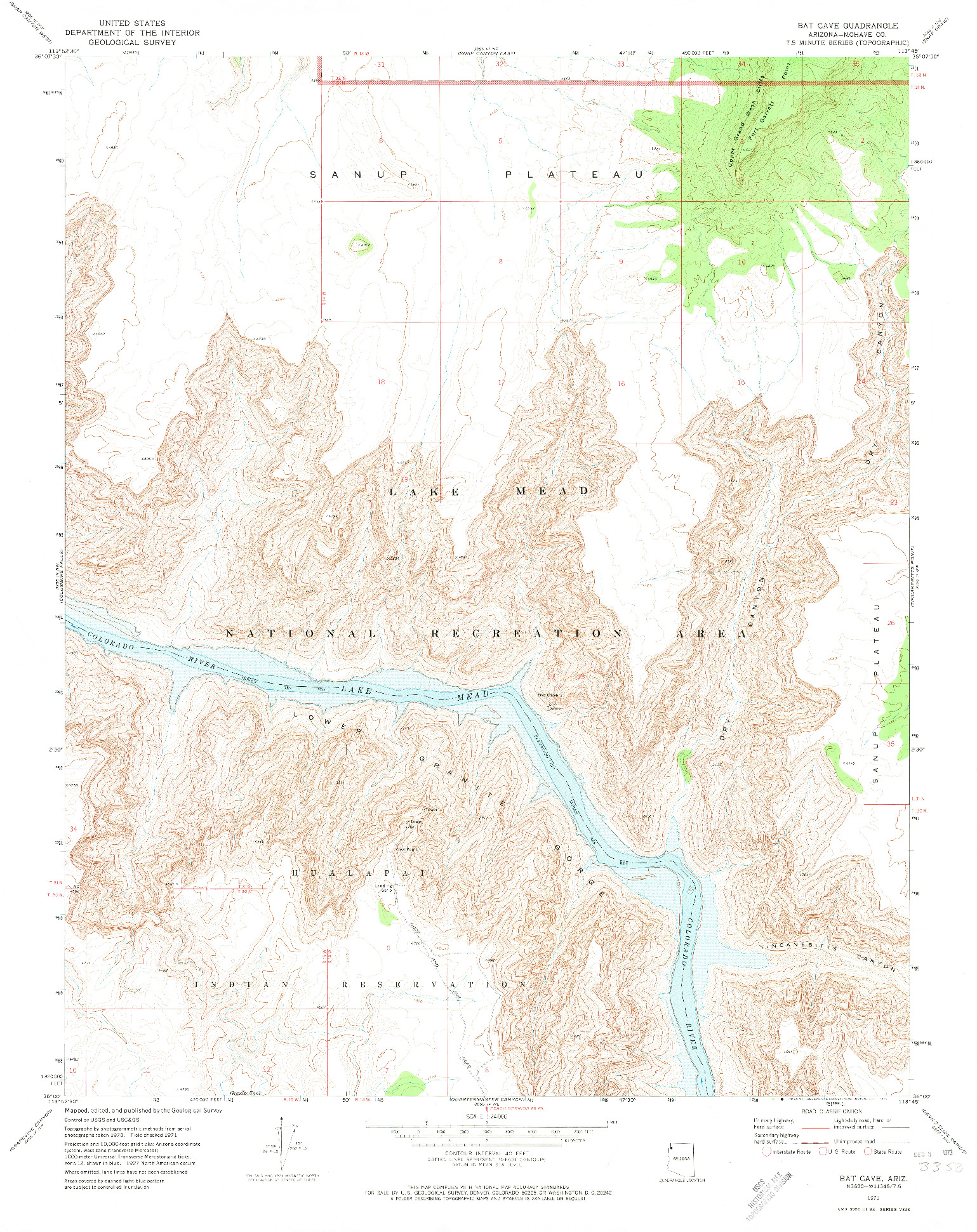 USGS 1:24000-SCALE QUADRANGLE FOR BAT CAVE, AZ 1971