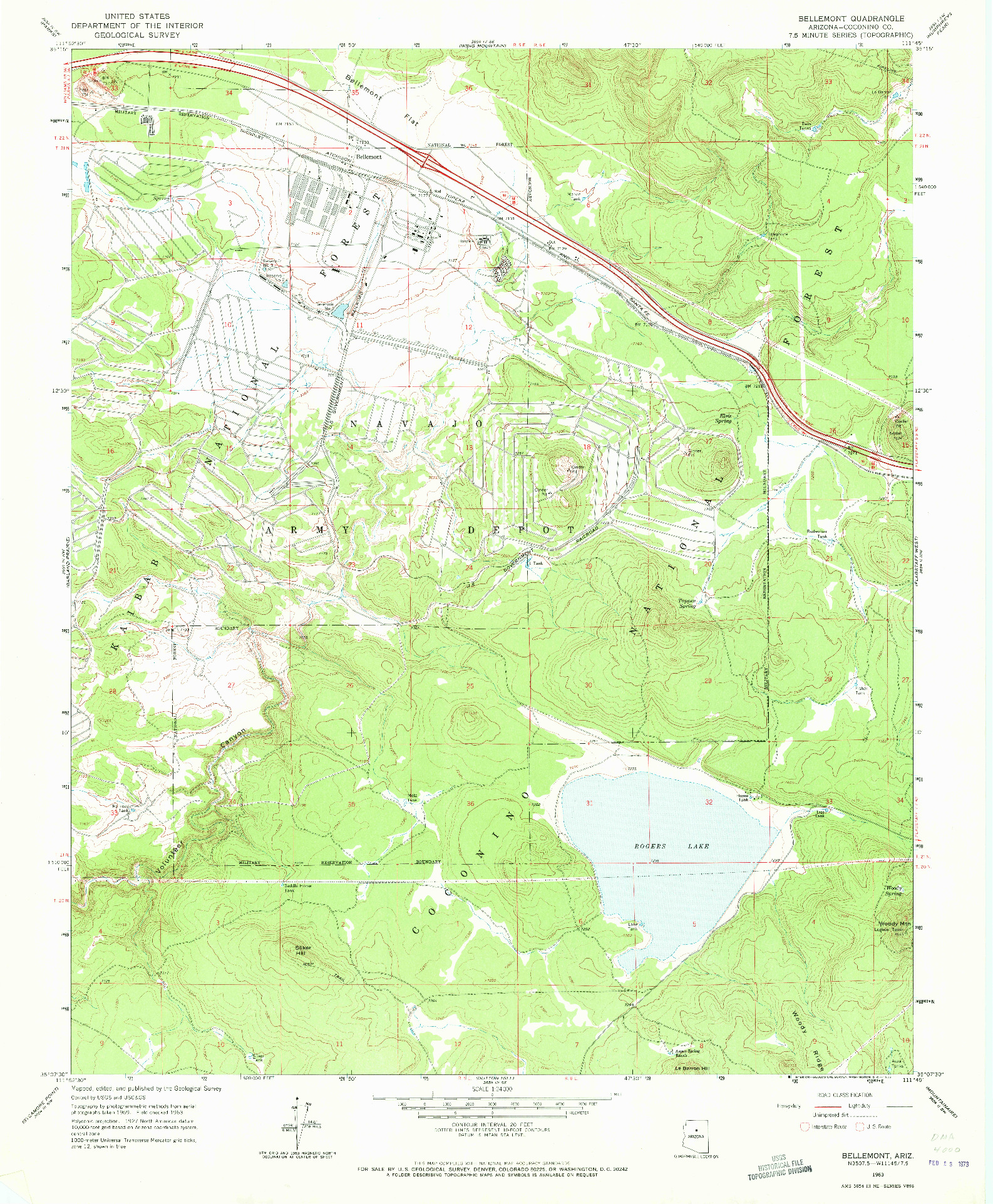 USGS 1:24000-SCALE QUADRANGLE FOR BELLEMONT, AZ 1963