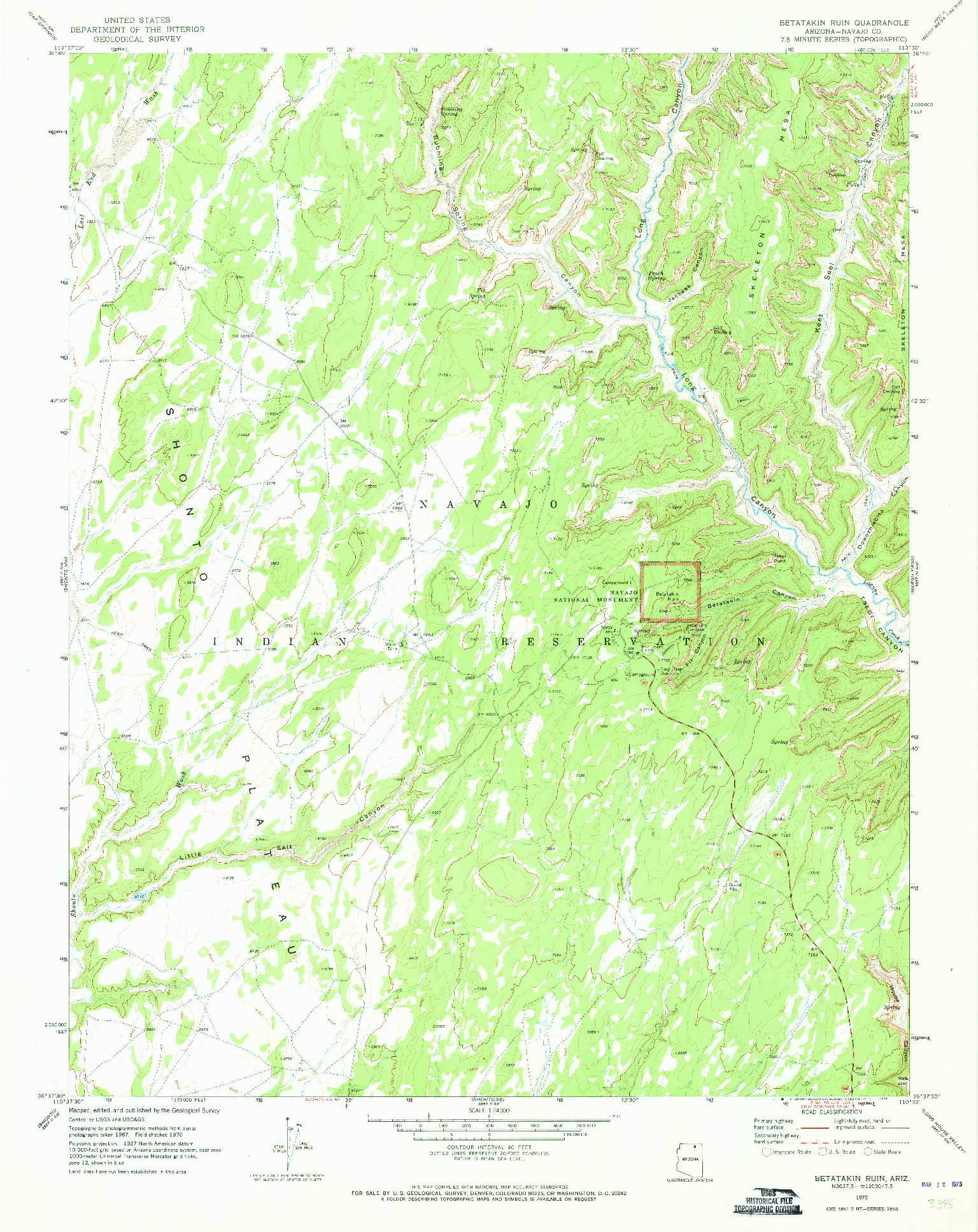 USGS 1:24000-SCALE QUADRANGLE FOR BETATAKIN RUIN, AZ 1970