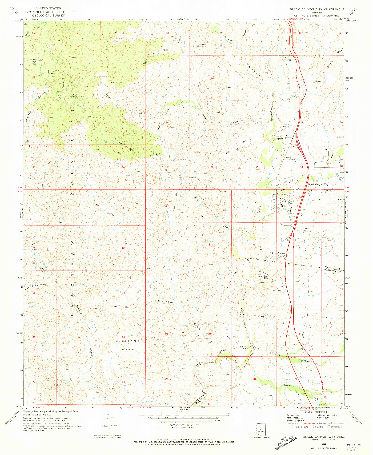 USGS 1:24000-SCALE QUADRANGLE FOR BLACK CANYON CITY, AZ 1969
