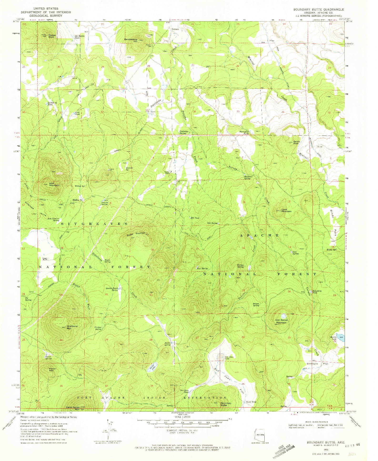 USGS 1:24000-SCALE QUADRANGLE FOR BOUNDARY BUTTE, AZ 1968