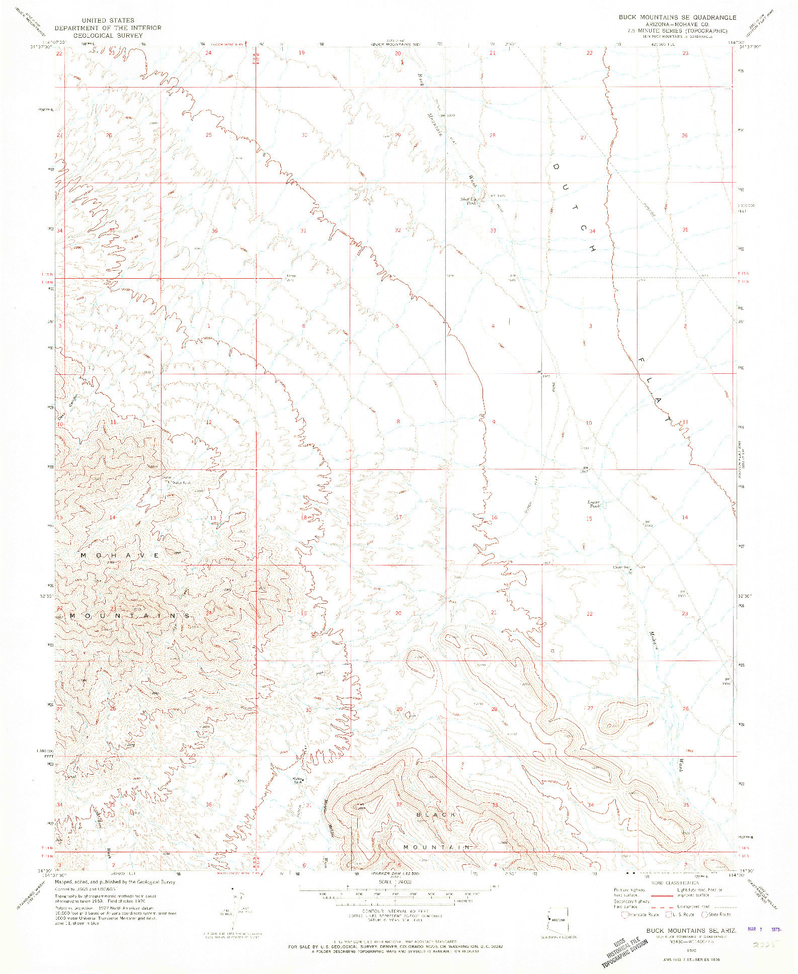 USGS 1:24000-SCALE QUADRANGLE FOR BUCK MOUNTAINS SE, AZ 1970