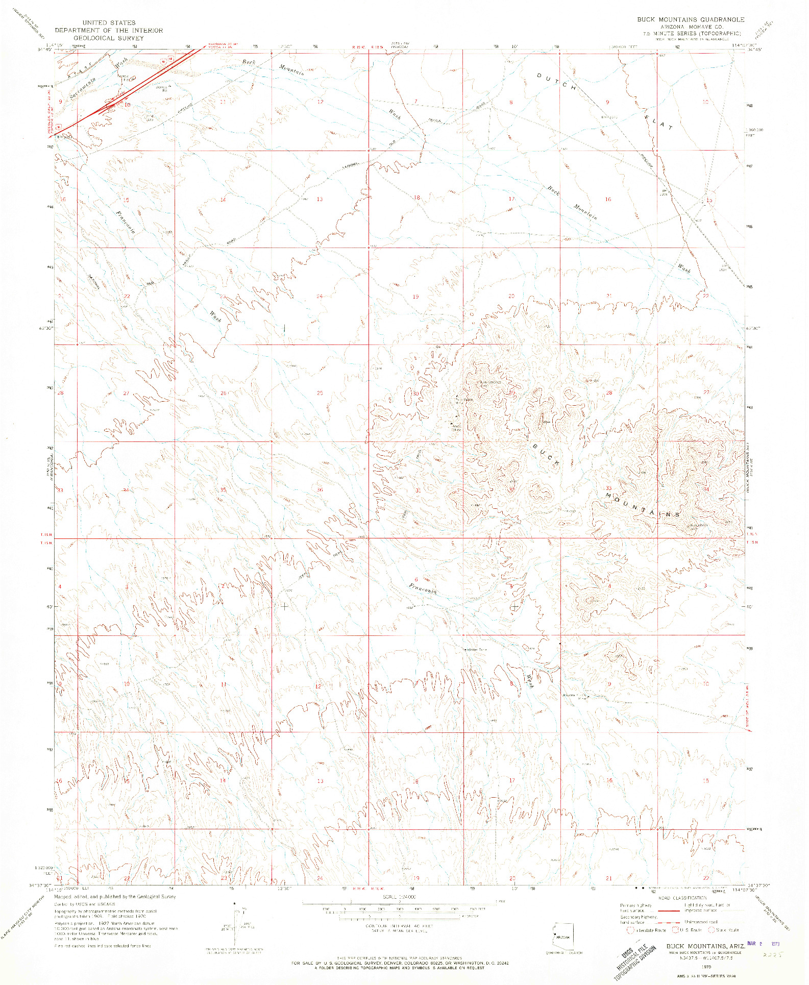 USGS 1:24000-SCALE QUADRANGLE FOR BUCK MOUNTAINS, AZ 1970