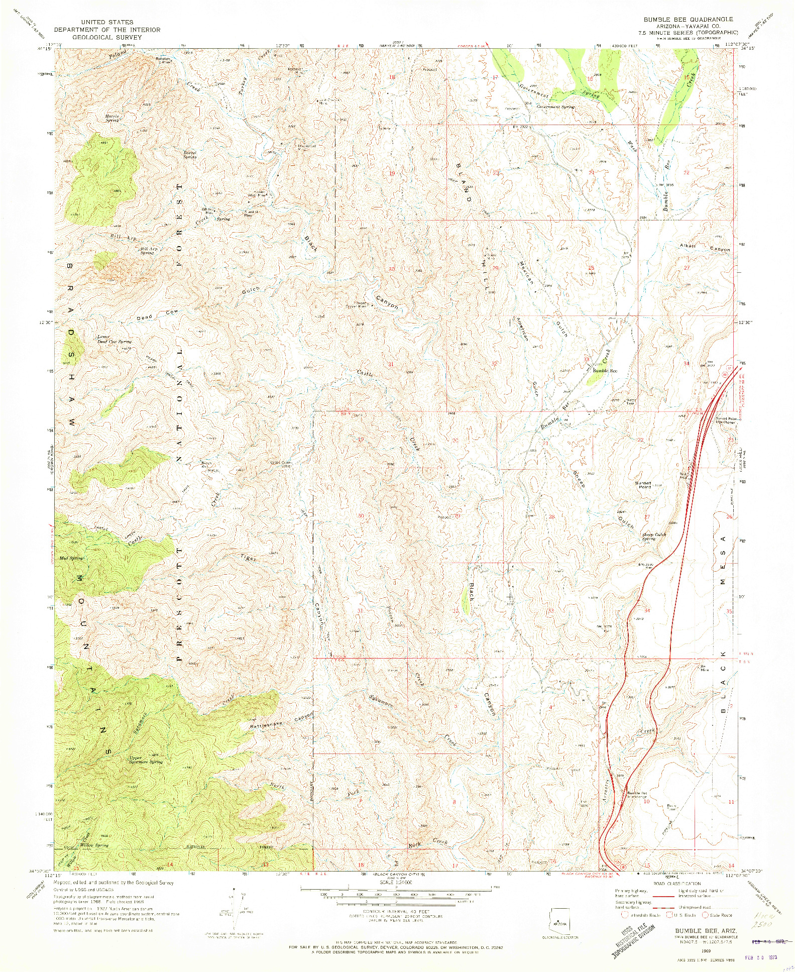 USGS 1:24000-SCALE QUADRANGLE FOR BUMBLE BEE, AZ 1969