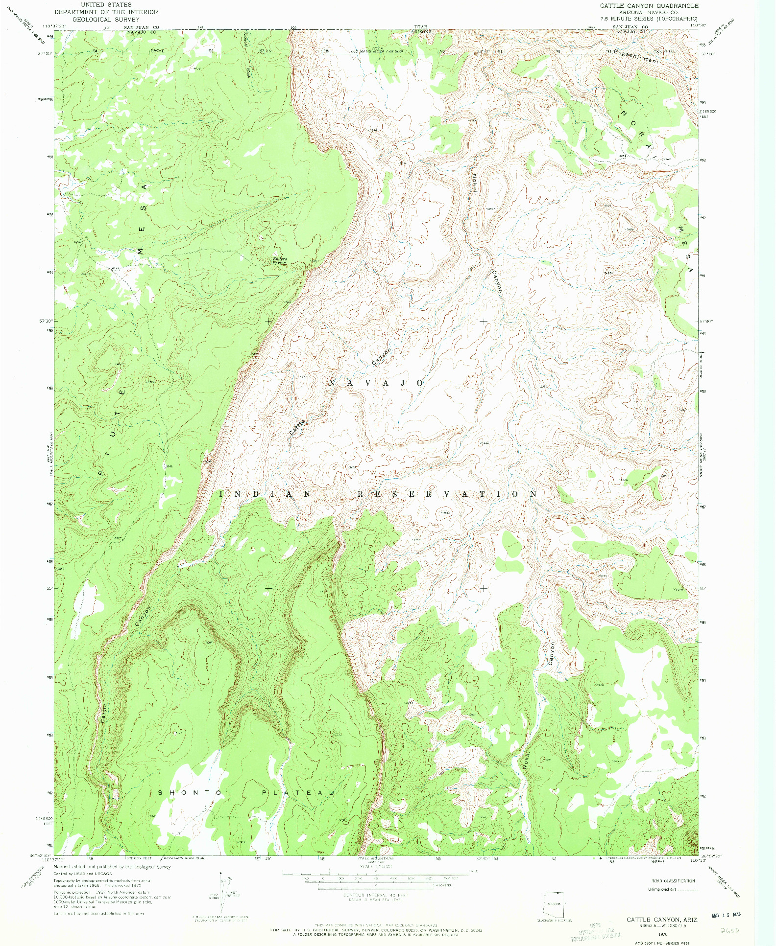 USGS 1:24000-SCALE QUADRANGLE FOR CATTLE CANYON, AZ 1970