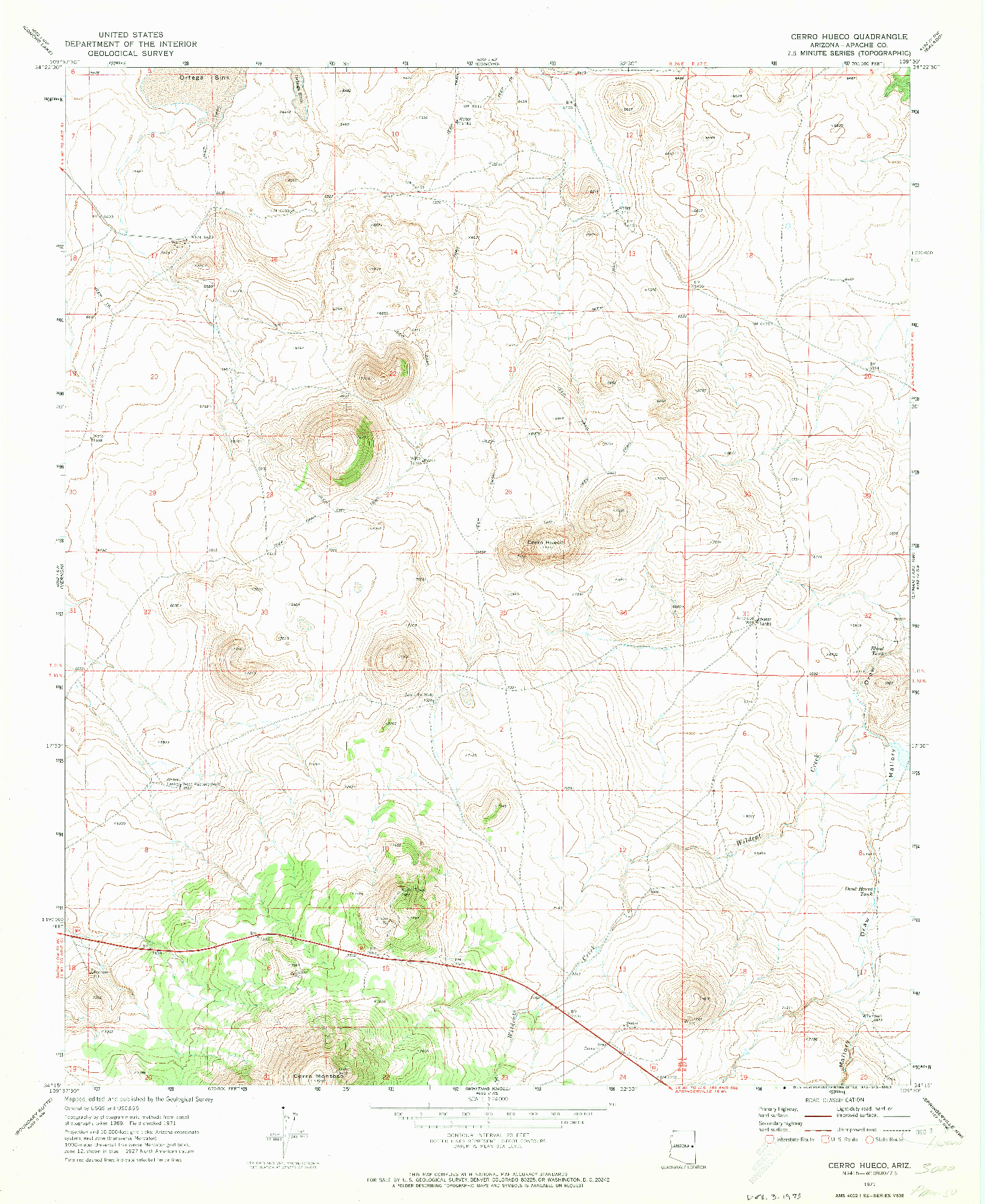 USGS 1:24000-SCALE QUADRANGLE FOR CERRO HUECO, AZ 1971