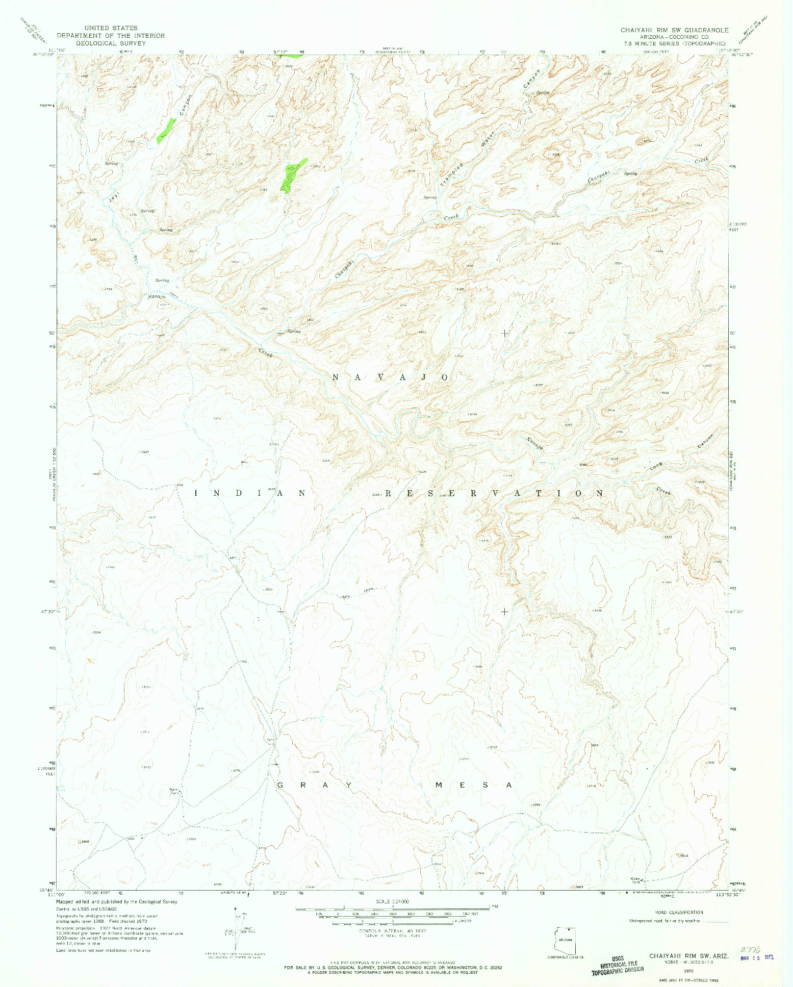 USGS 1:24000-SCALE QUADRANGLE FOR CHAIYAHI RIM SW, AZ 1970