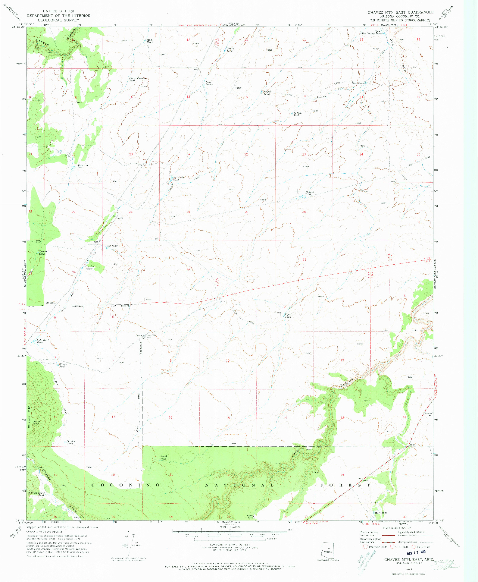 USGS 1:24000-SCALE QUADRANGLE FOR CHAVEZ MTN EAST, AZ 1971