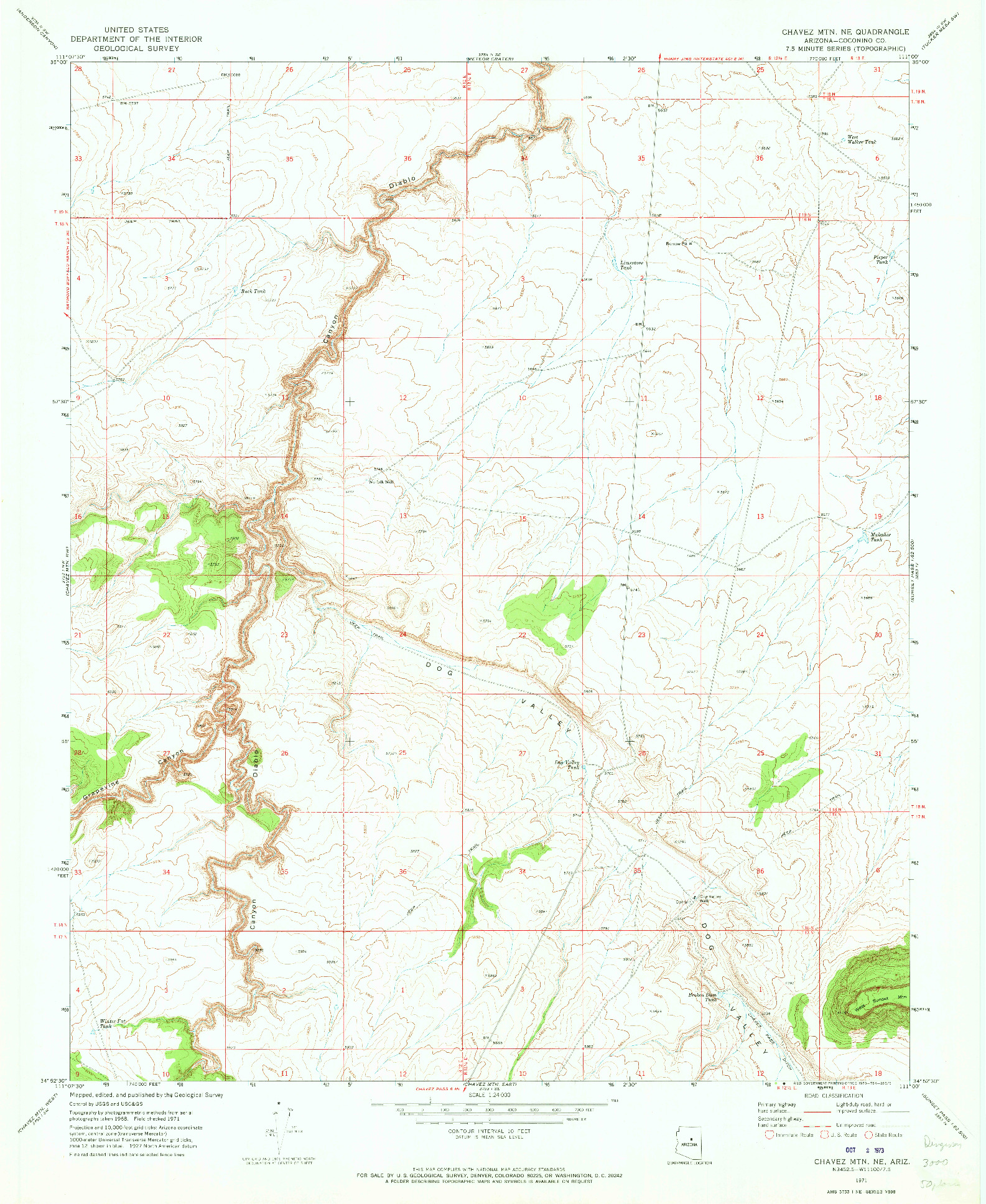 USGS 1:24000-SCALE QUADRANGLE FOR CHAVEZ MTN NE, AZ 1971