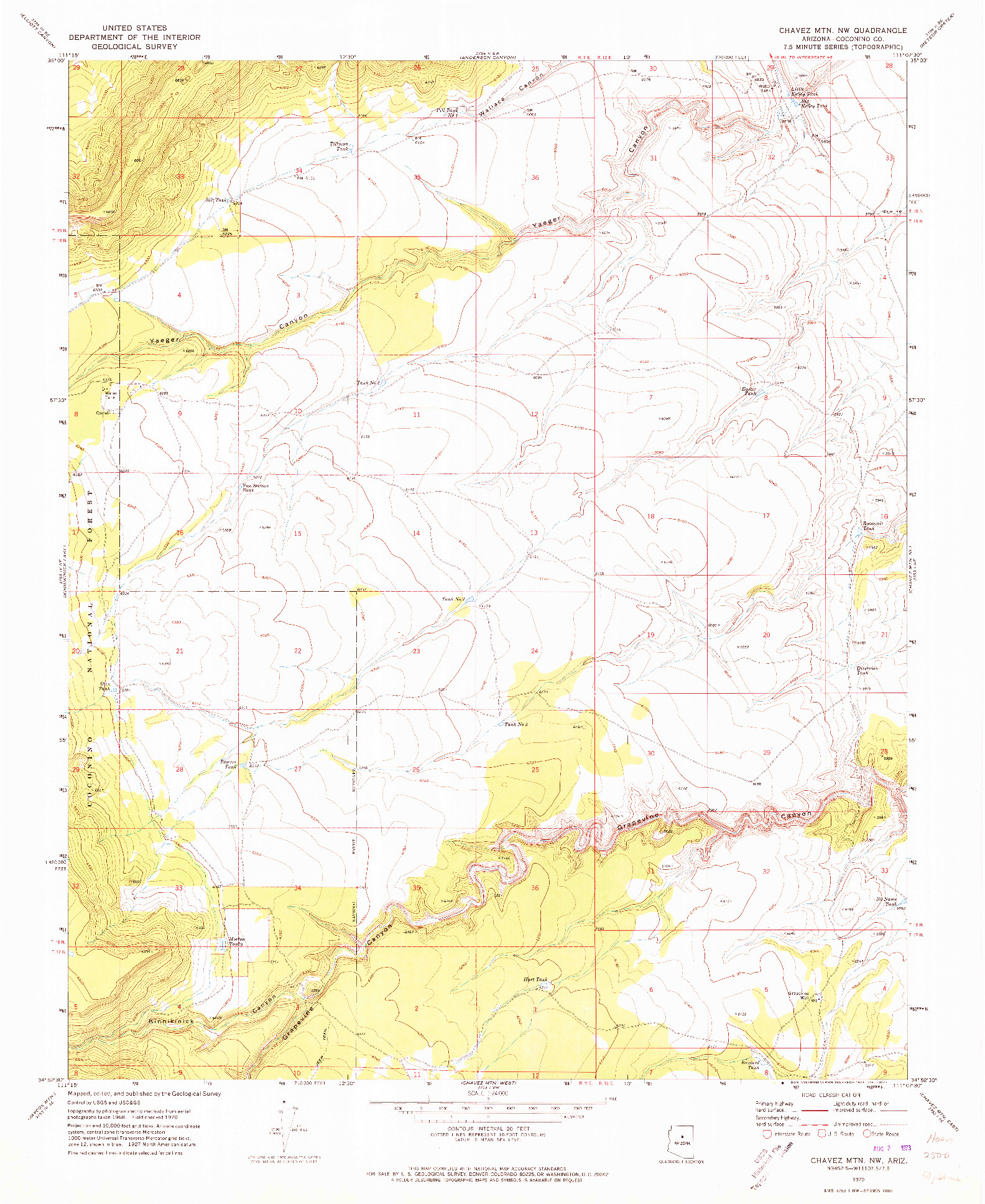 USGS 1:24000-SCALE QUADRANGLE FOR CHAVEZ MTN NW, AZ 1970