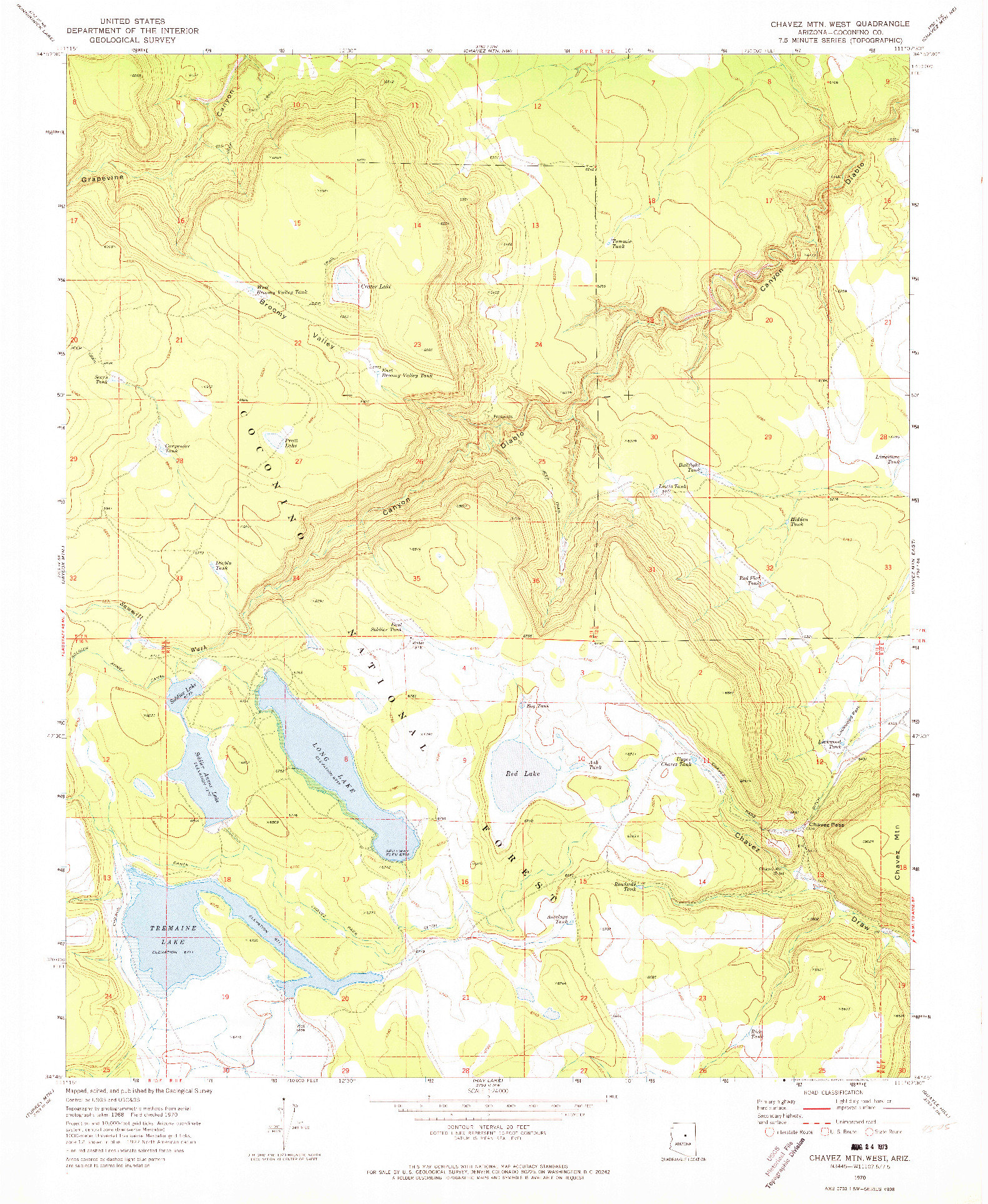 USGS 1:24000-SCALE QUADRANGLE FOR CHAVEZ MTN WEST, AZ 1970